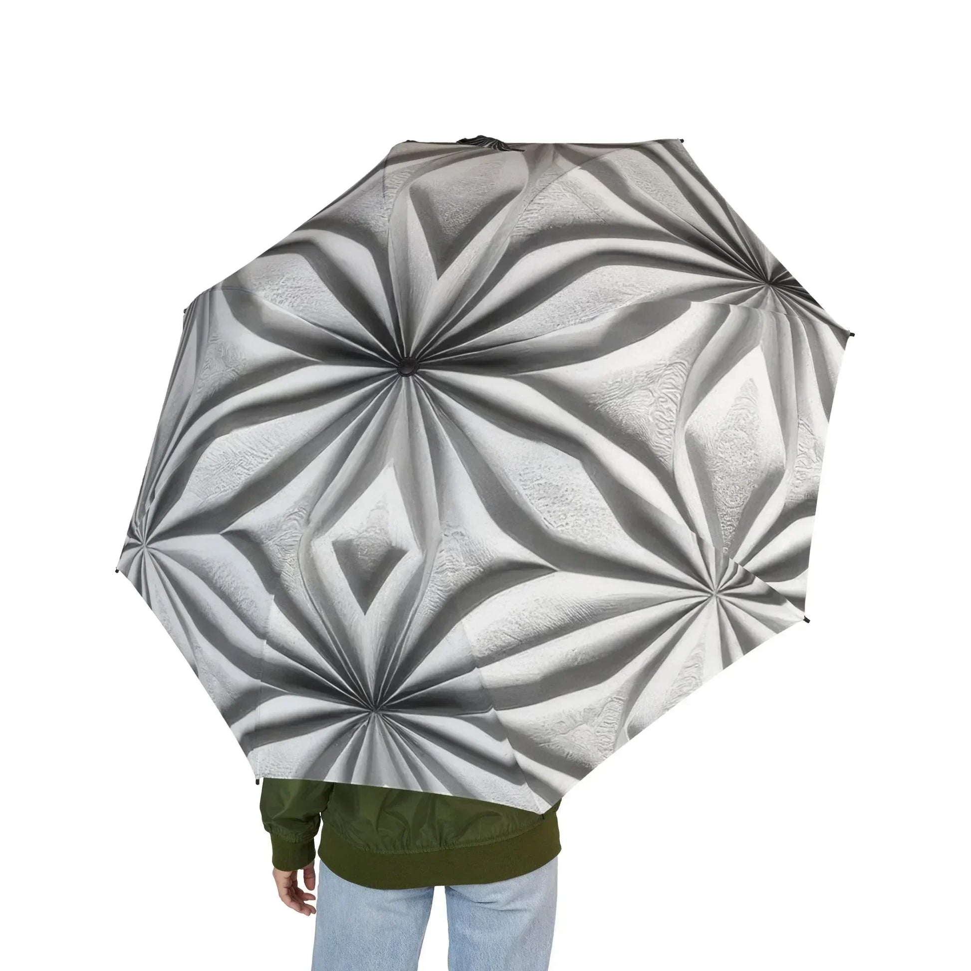 Stylish Gray 3D Geometric Pattern Semi-Automatic Umbrella – Modern Rain Protection - KarArmDesign