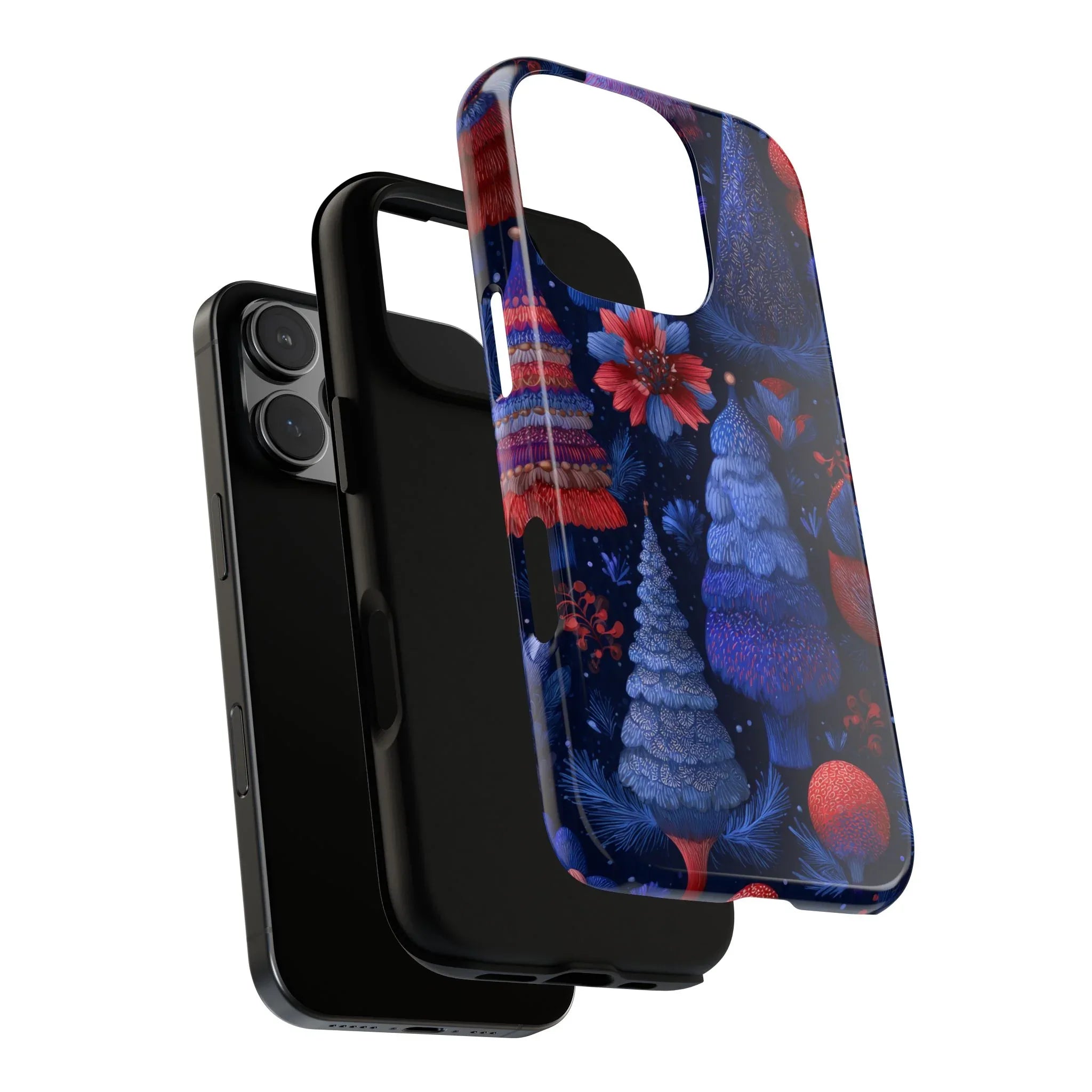 Midnight Blue Christmas Forest Phone Case for iPhone 8-17 and Galaxy S21–S25 - KARARMDESIGN