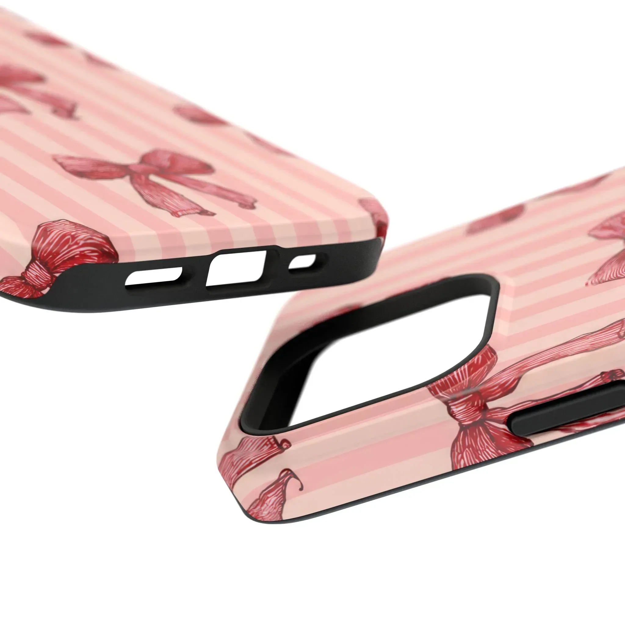 Red Bow Stripe Phone Case for iPhone 11-17 & Galaxy S21-S22 - KARARMDESIGN