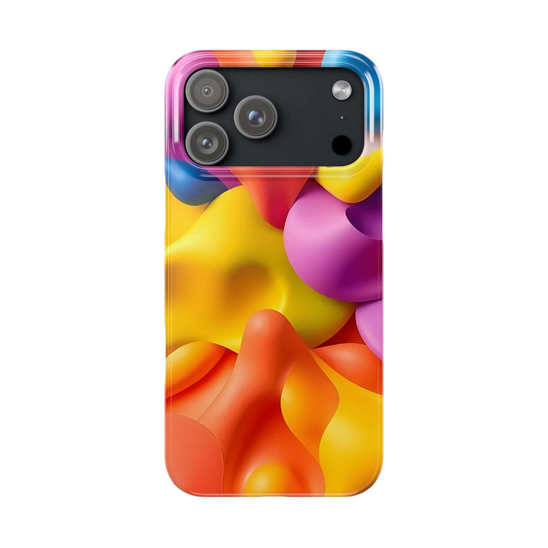 iPhone phone case with vibrant abstract multicolor pattern and camera cutouts