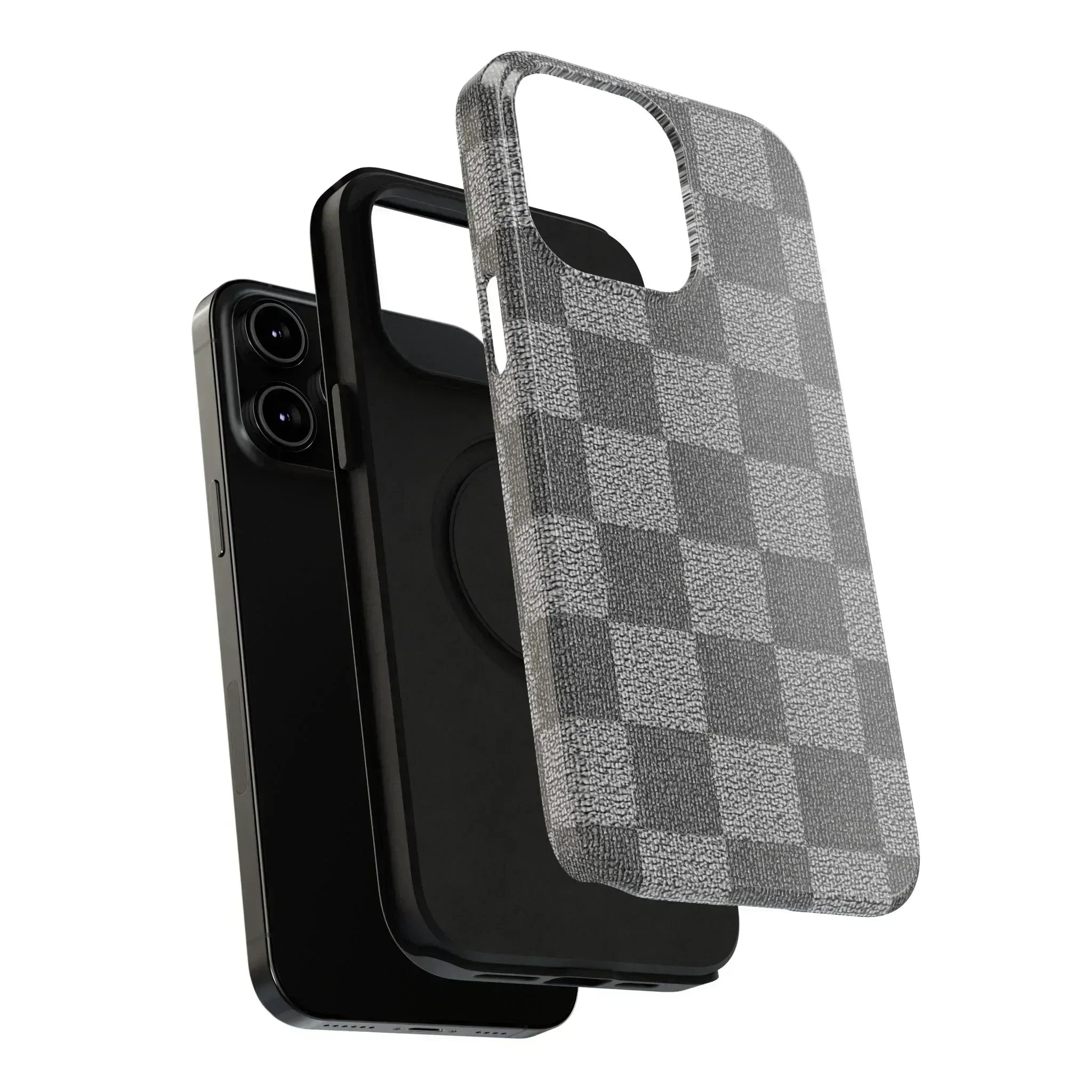 Gray Checkered Phone Case for iPhone 12-16 and Galaxy S21-S22 - KARARMDESIGN