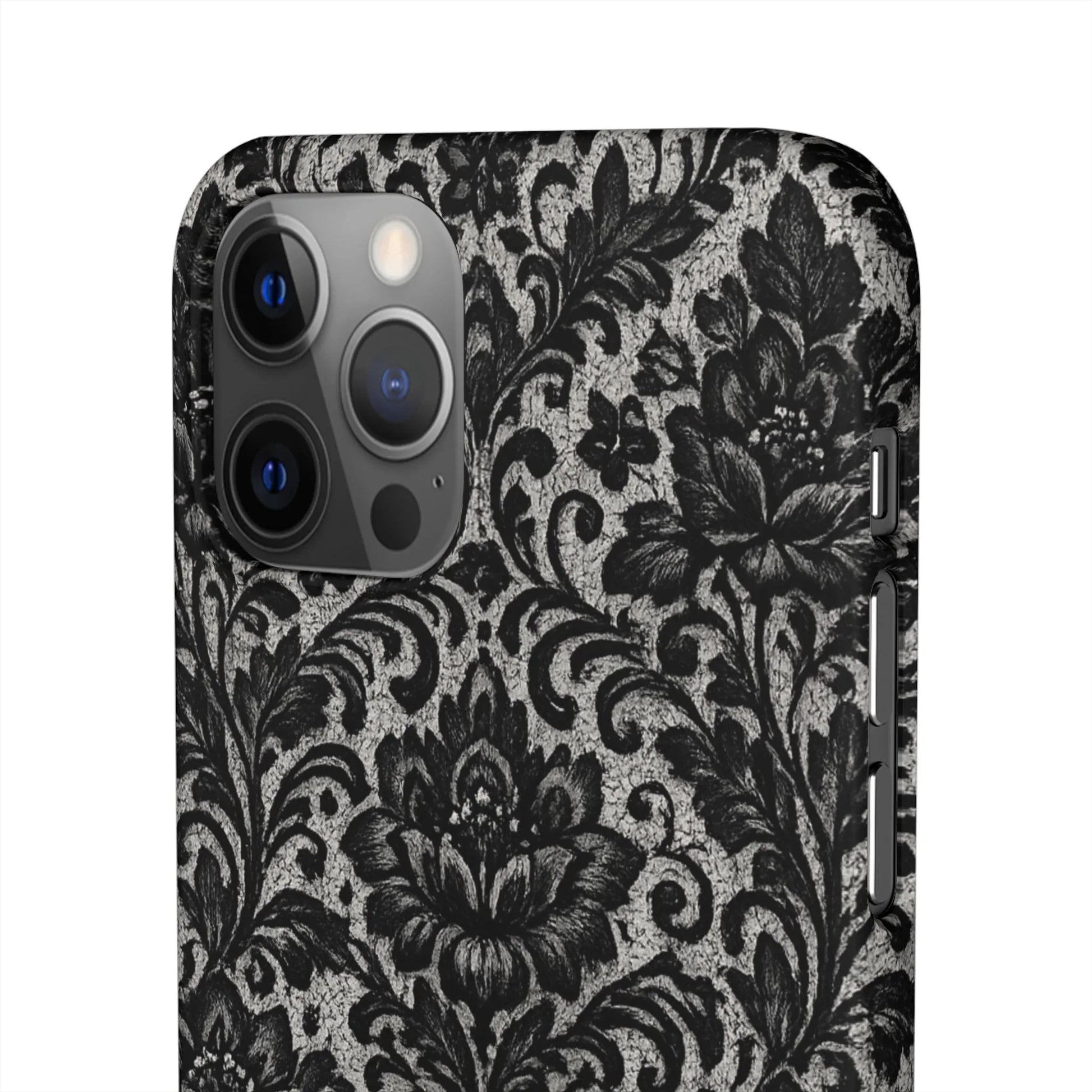 Black Damask Floral Phone Case for iPhone 11-17 and Galaxy S20-S25 - KARARMDESIGN
