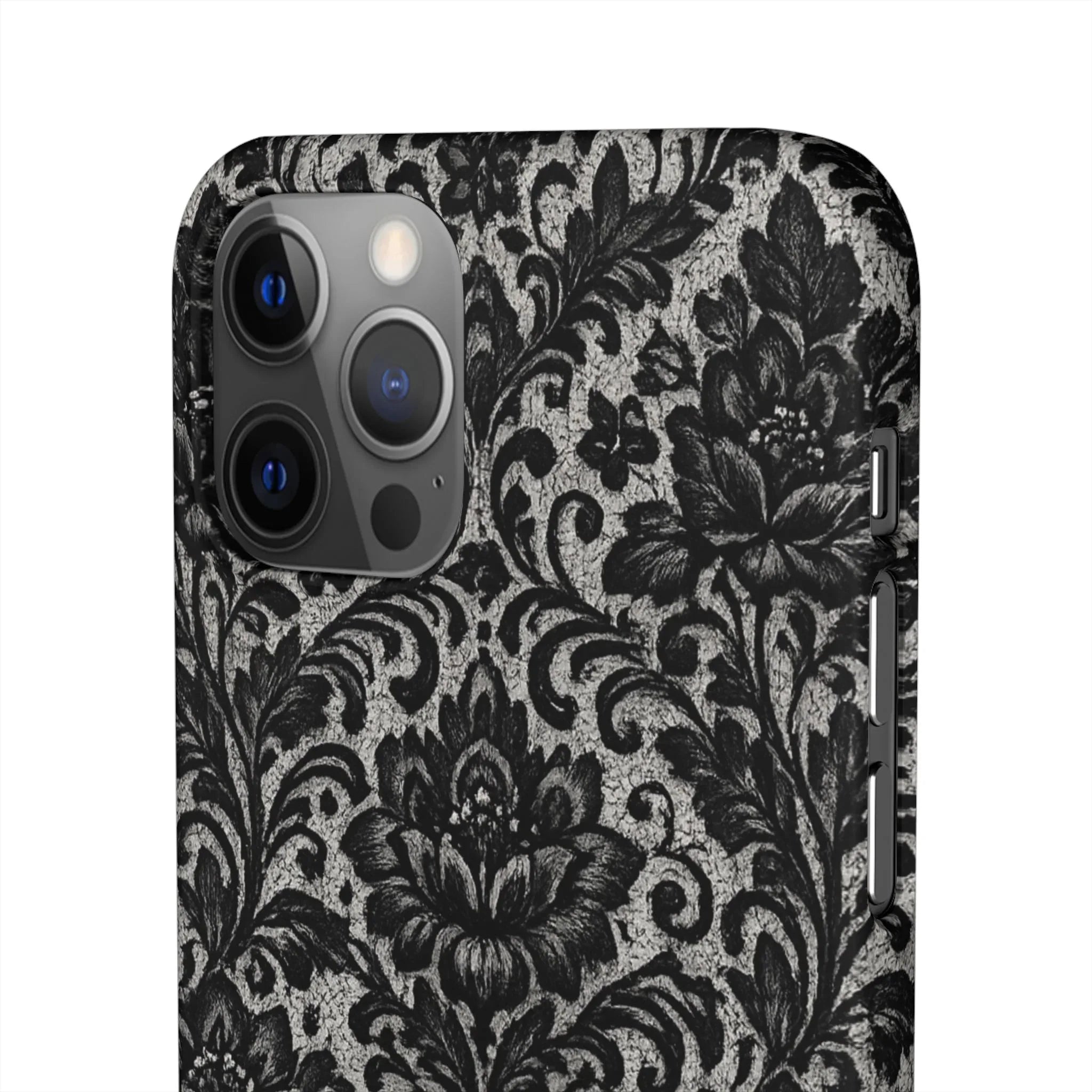 Black Damask Floral Phone Case for iPhone 11-17 and Galaxy S20-S25 - KARARMDESIGN