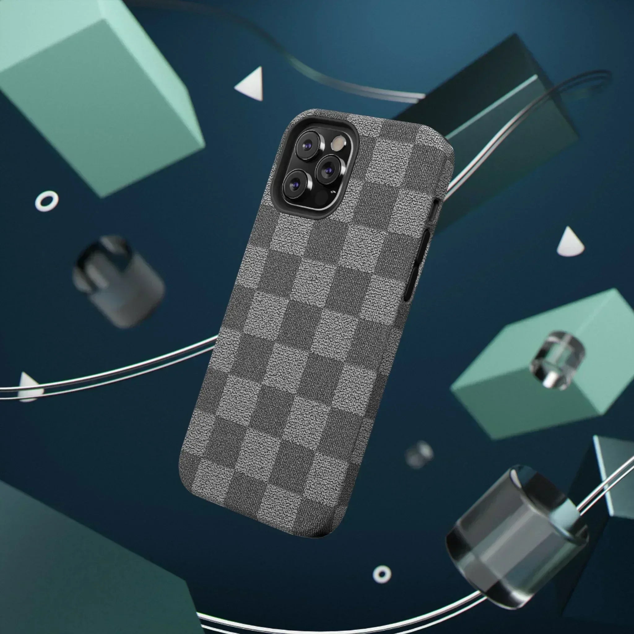 Gray Checkered Phone Case for iPhone 12-16 and Galaxy S21-S22 - KARARMDESIGN