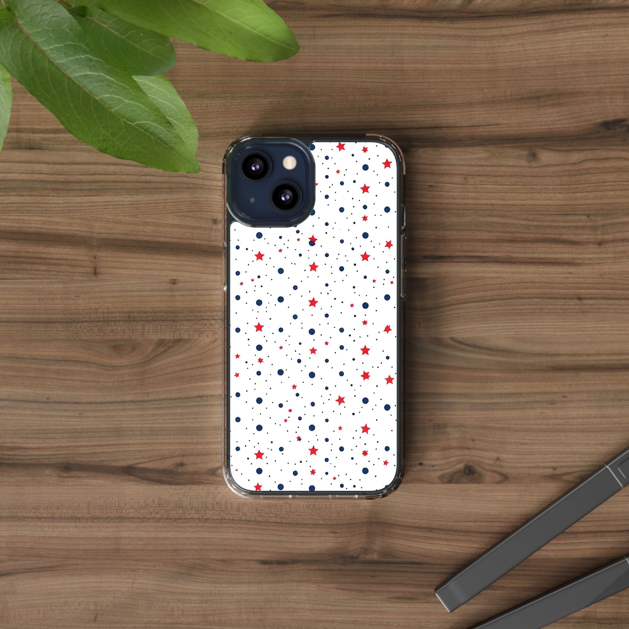 White Polka Dot & Stars Clear Case for iPhone & Samsung
