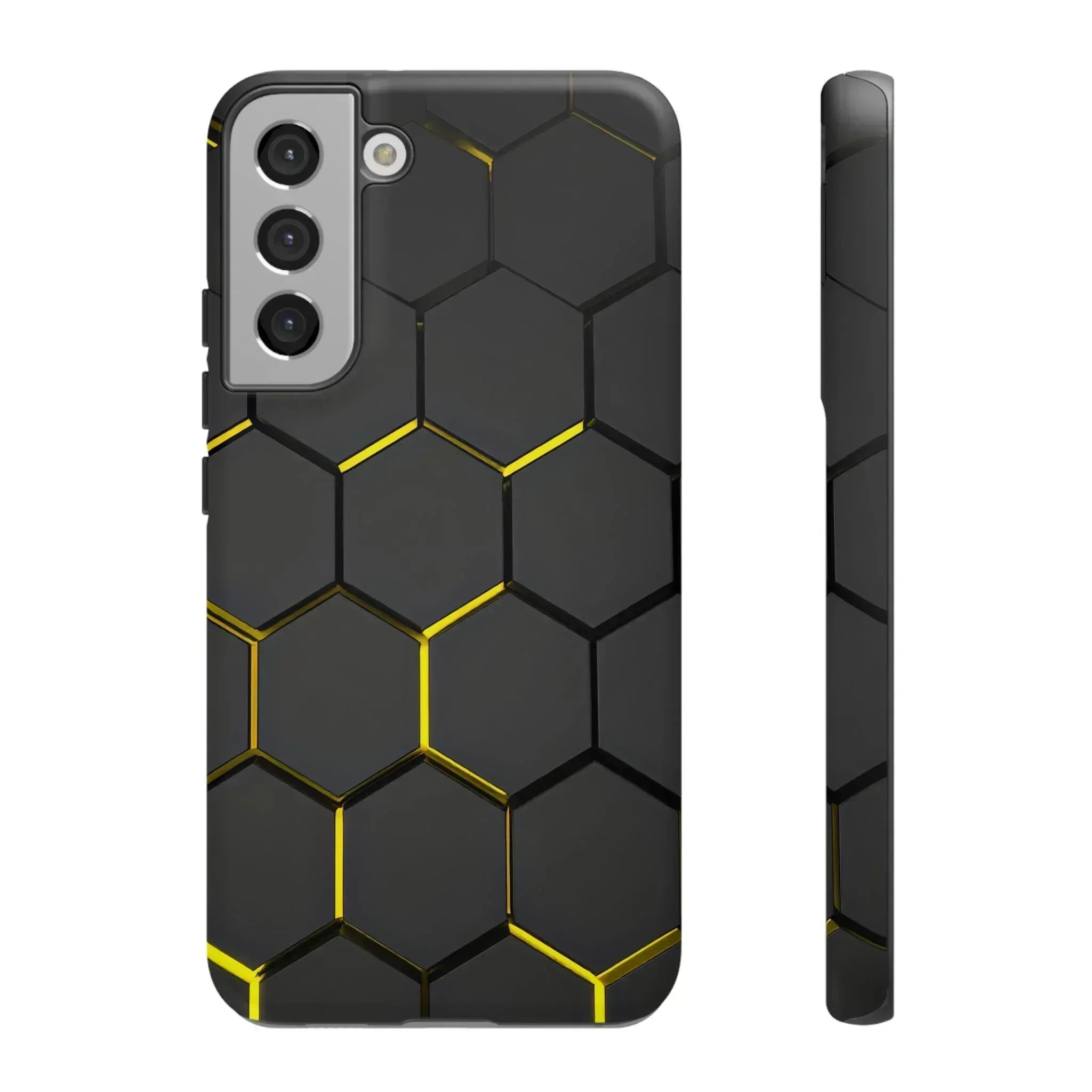 Black and Yellow Hexagon Geometric Tough Phone Case for Galaxy and Pixel - KARARMDESIGN