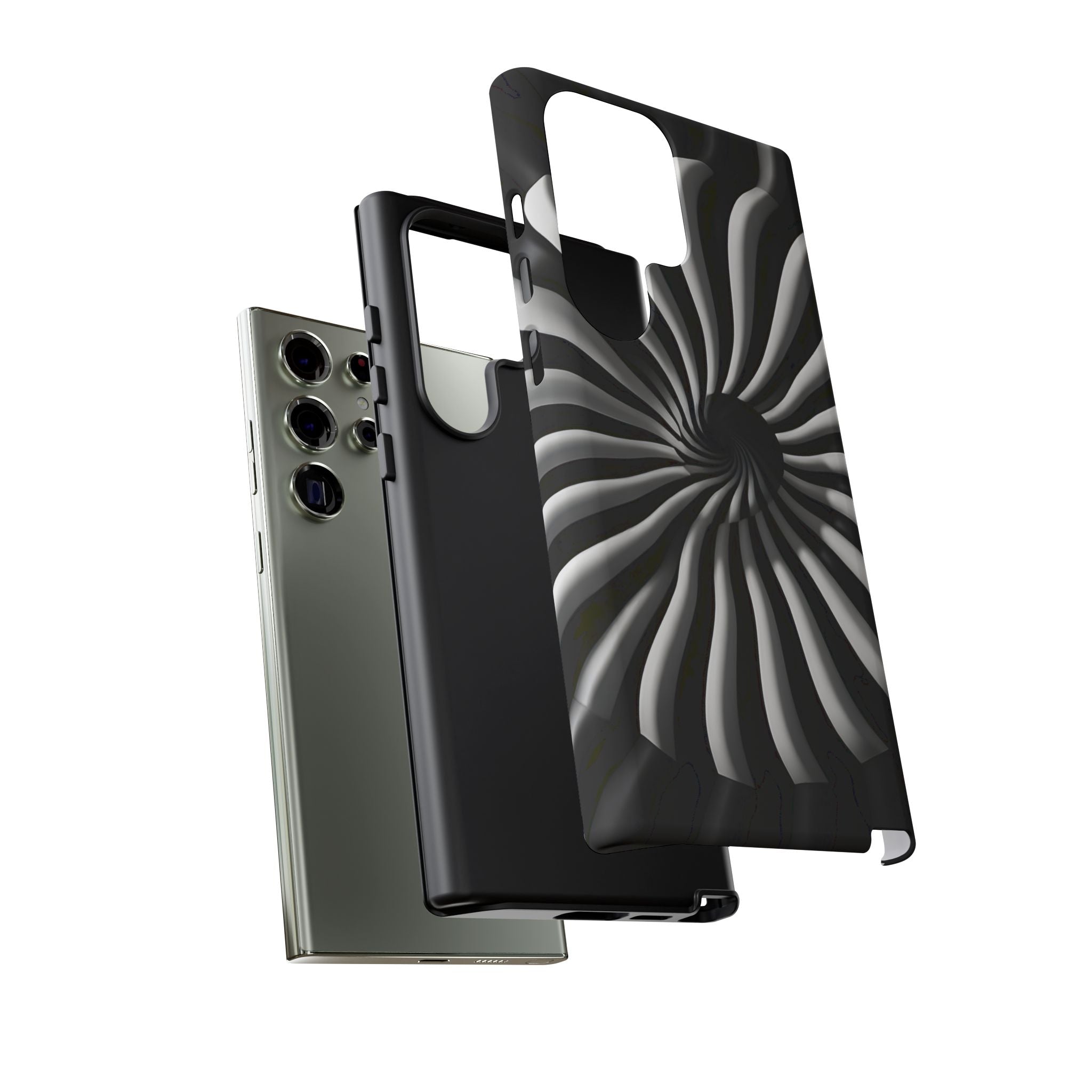 Hypnotic Black and White Spiral Phone Case – Optical Illusion Design for iPhone & Galaxy