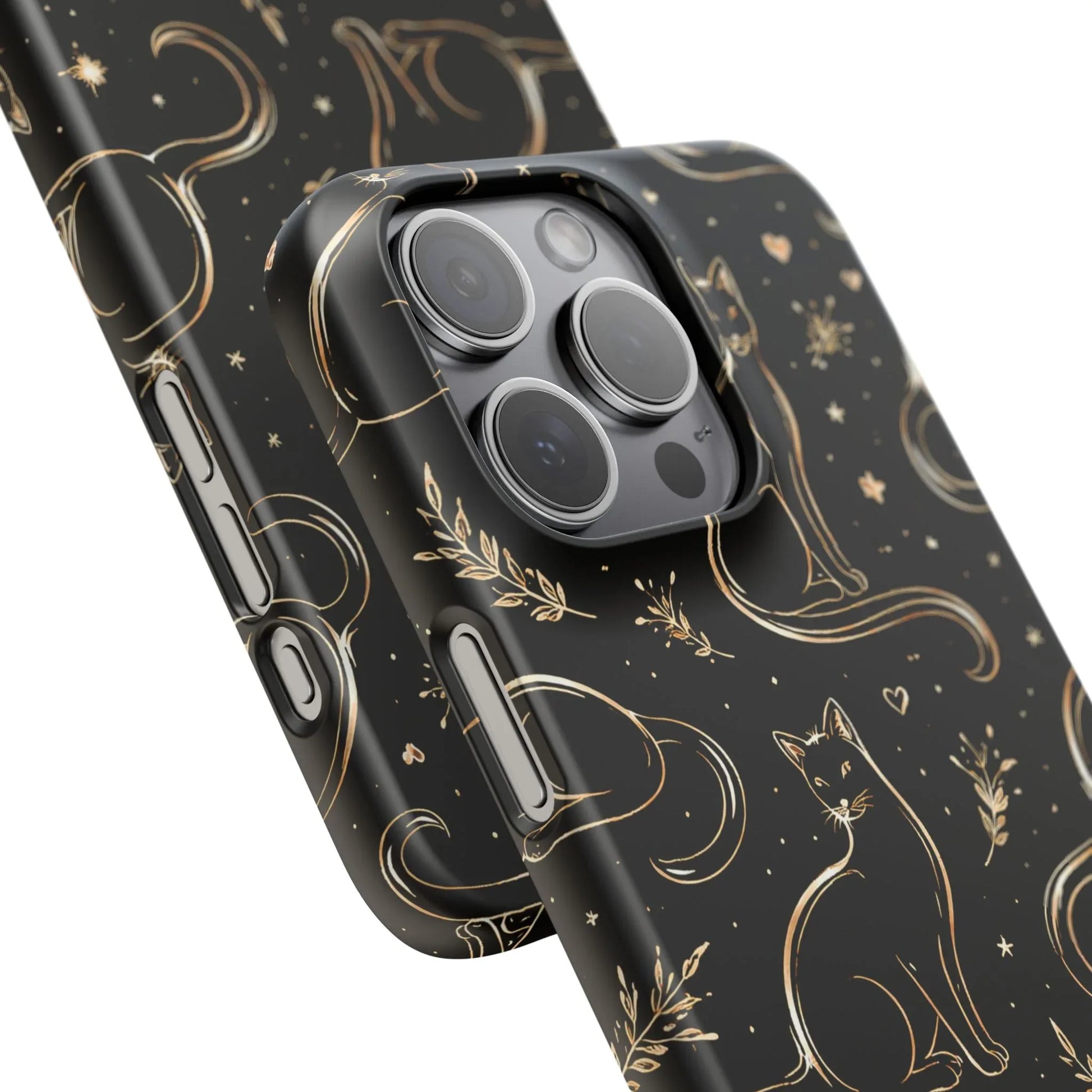Golden Cat Pattern Phone Case for iPhone 11–17 & Galaxy S21–S25 - KARARMDESIGN