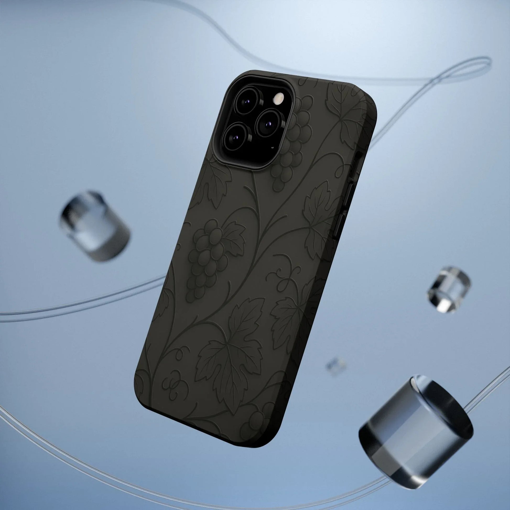 Elegant Embossed Grape Leaf Black Phone Case for iPhone and Galaxy - KARARMDESIGN