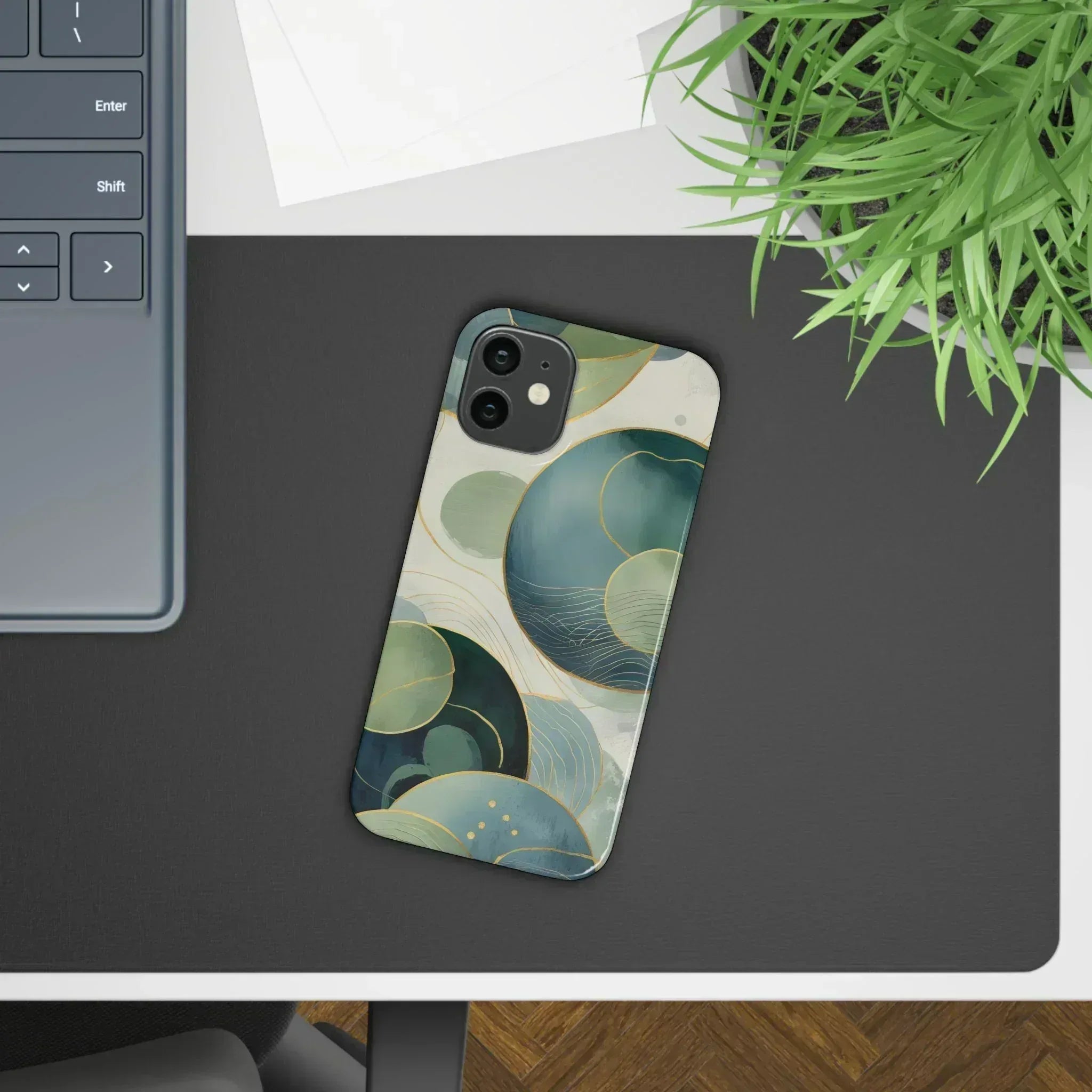 Abstract Teal Slim Phone Case for iPhone 12-16 - KARARMDESIGN
