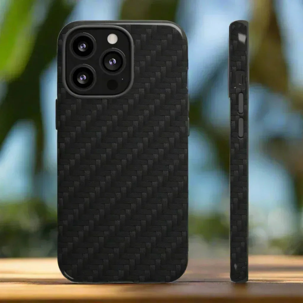 Black Carbon Phone Case for iPhone 8-16 and Google Pixel up to 9 - KARARMDESIGN