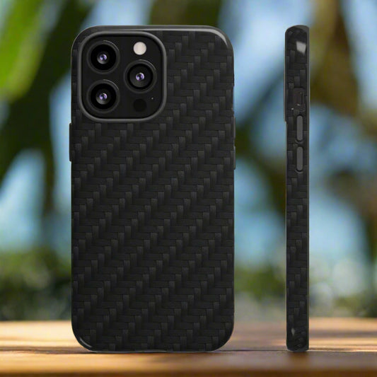 Black Carbon Phone Case Tough Case for iPhone 8-16 and Google Pixel up to 9 Models - KarArmDesign