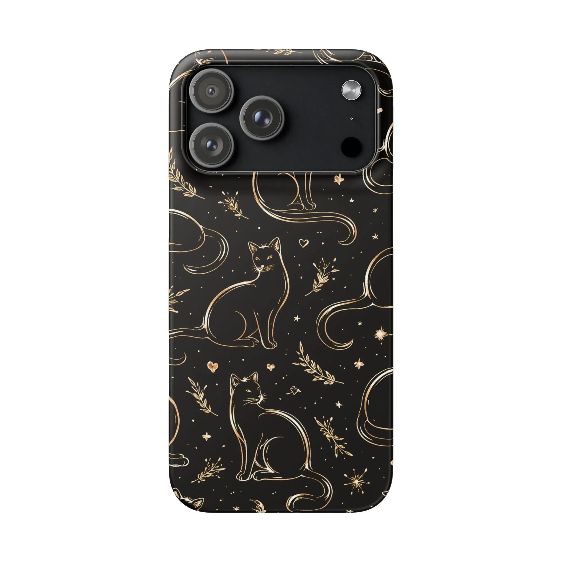 Golden Cat Pattern Phone Case for iPhone 11–17 & Galaxy S21–S25 - KARARMDESIGN