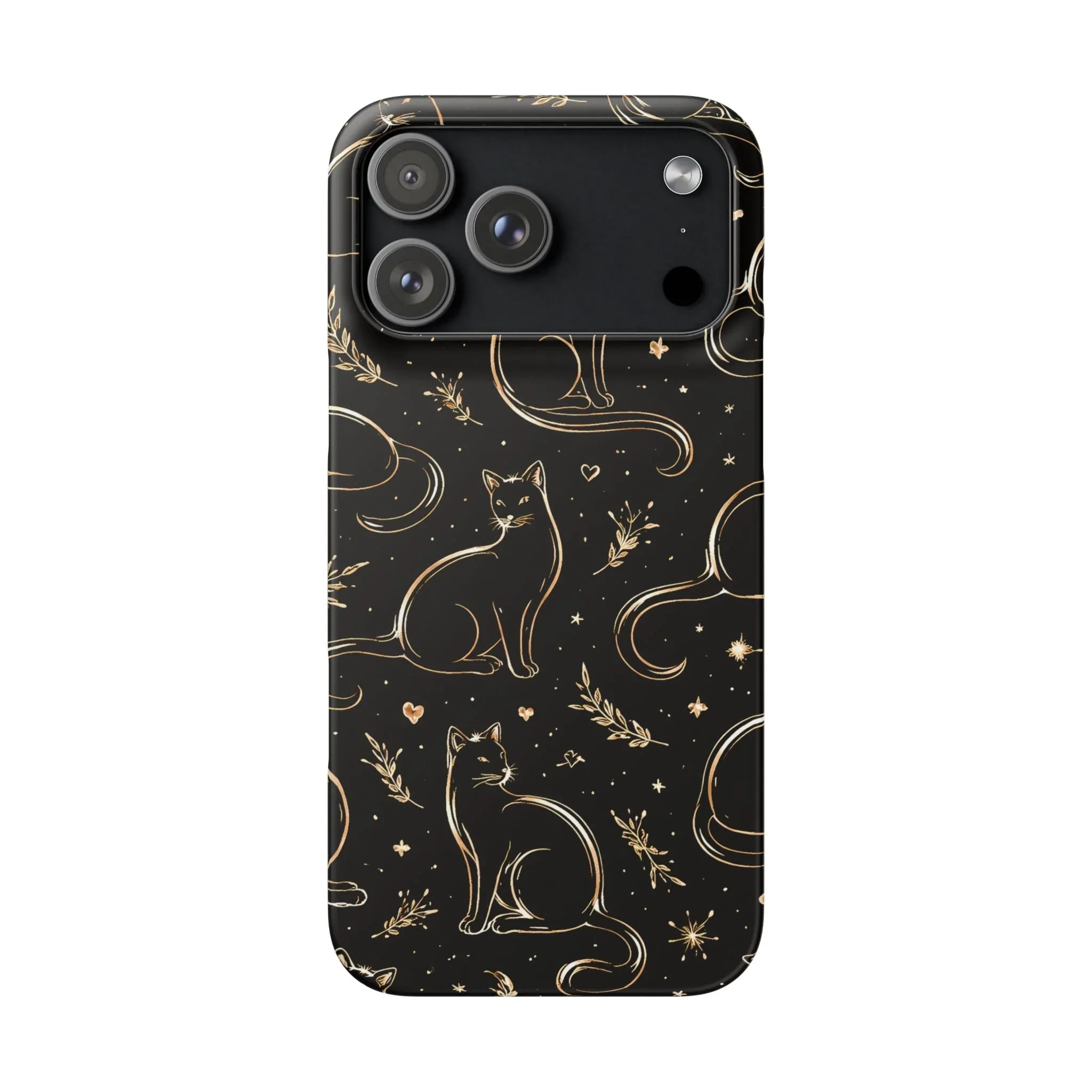 Golden Cat Pattern Phone Case for iPhone 11–17 & Galaxy S21–S25 - KARARMDESIGN