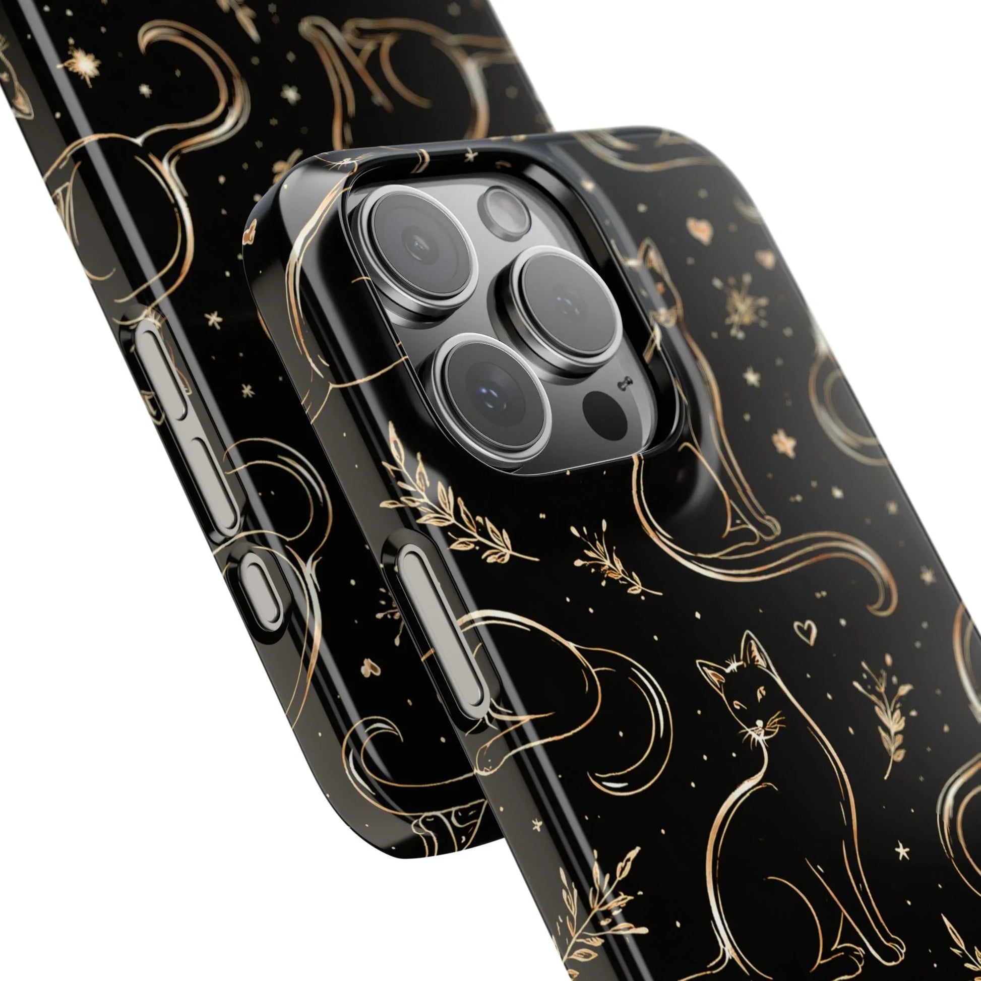 Golden Cat Pattern Phone Case for iPhone 11–17 & Galaxy S21–S25 - KARARMDESIGN
