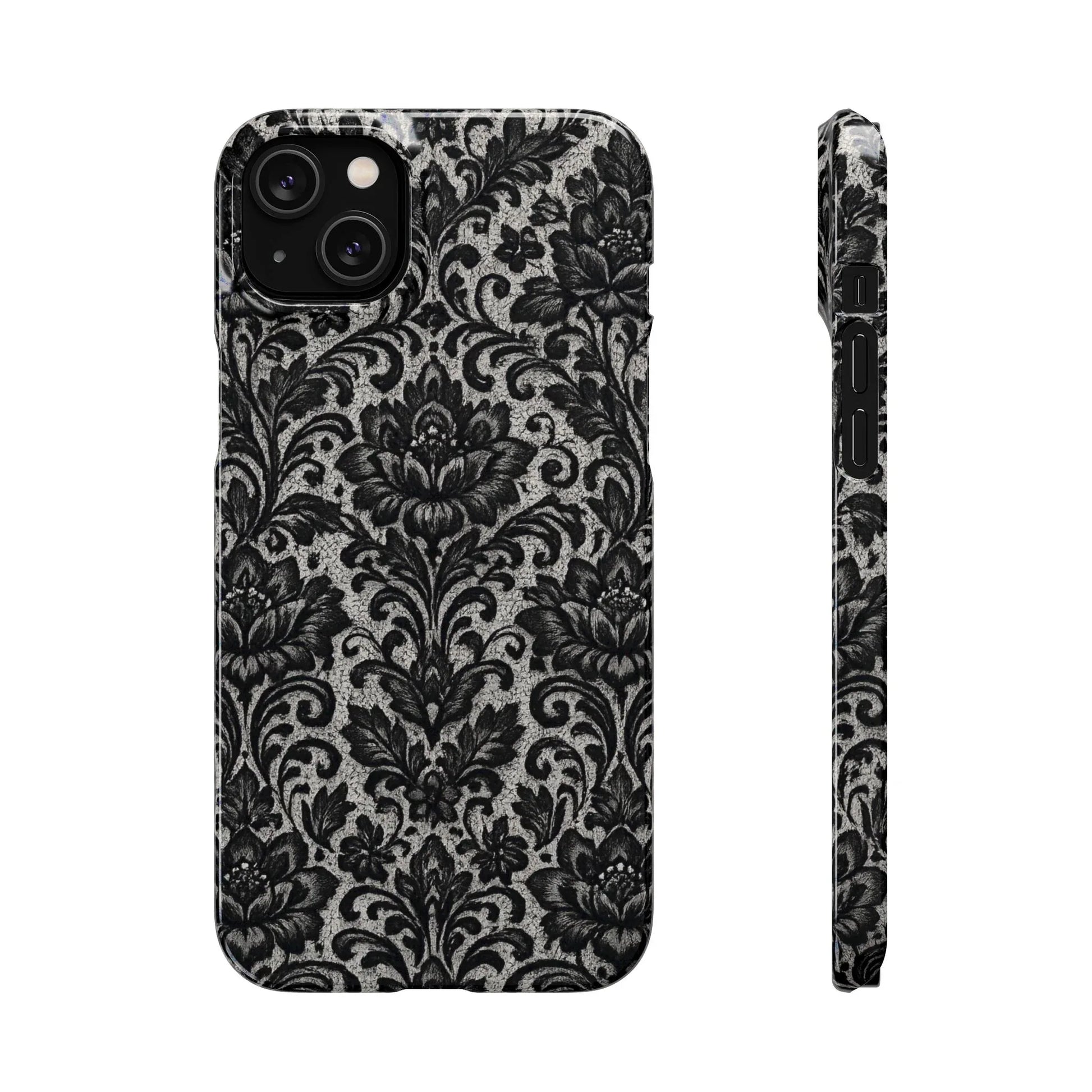 Black Damask Floral Phone Case for iPhone 11-17 and Galaxy S20-S25 - KARARMDESIGN