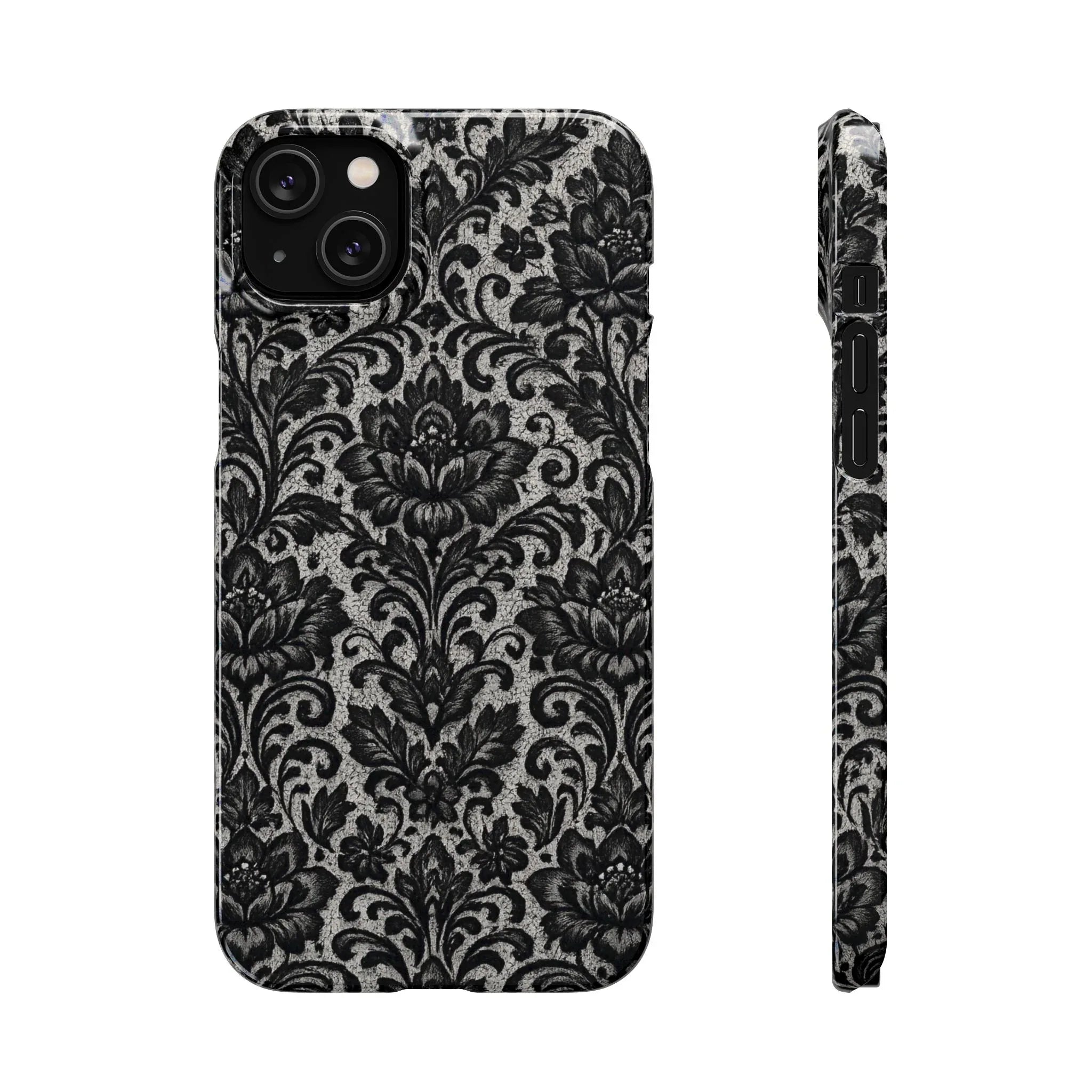 Black Damask Floral Phone Case for iPhone 11-17 and Galaxy S20-S25 - KARARMDESIGN