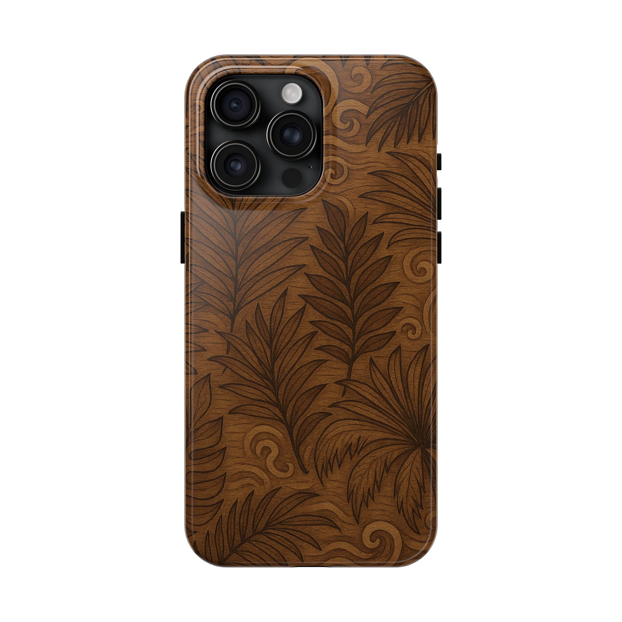Wood Leaf Armor Phone Case for iPhone 11–17 & Galaxy S21–S26