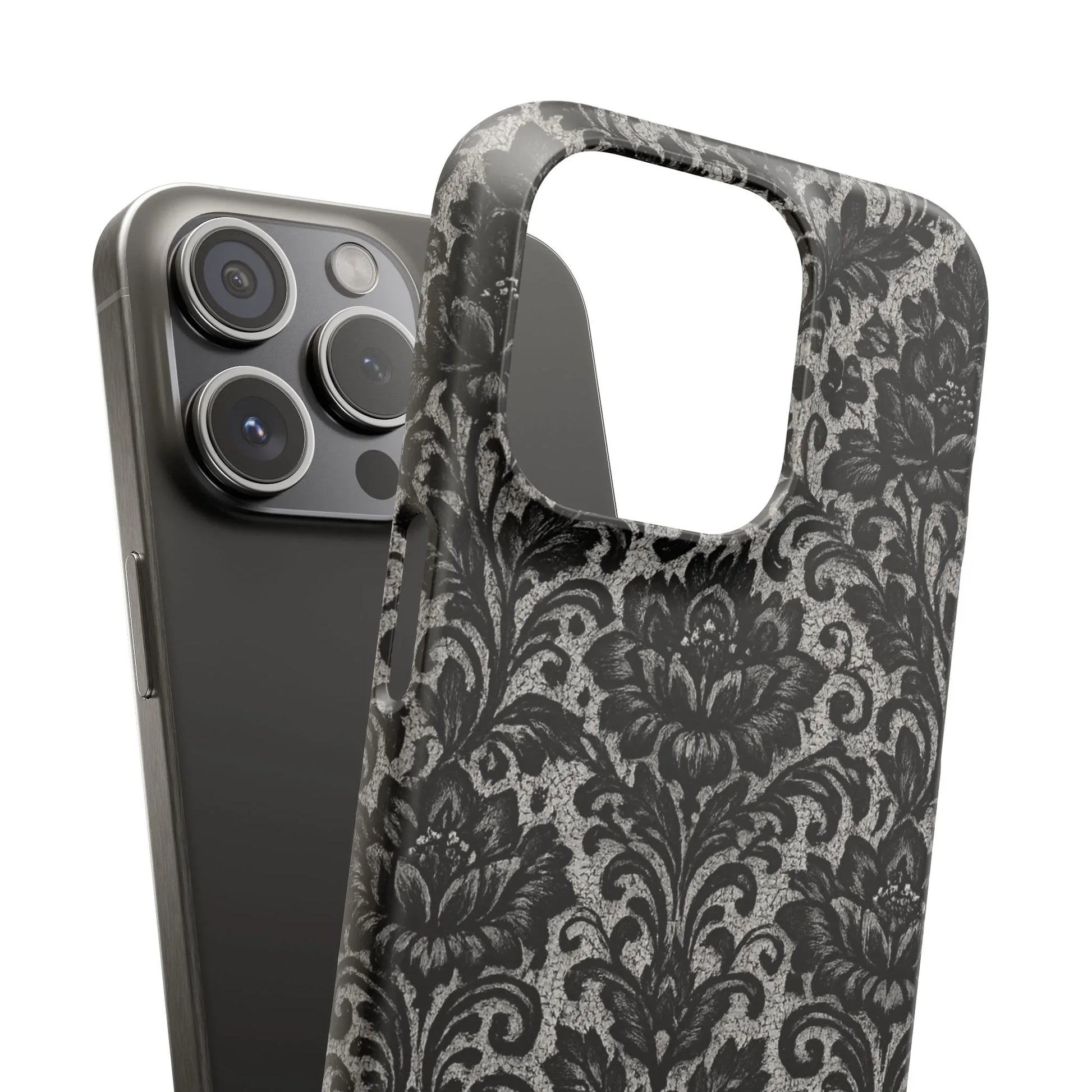 Black Damask Floral Phone Case for iPhone 11-17 and Galaxy S20-S25 - KARARMDESIGN