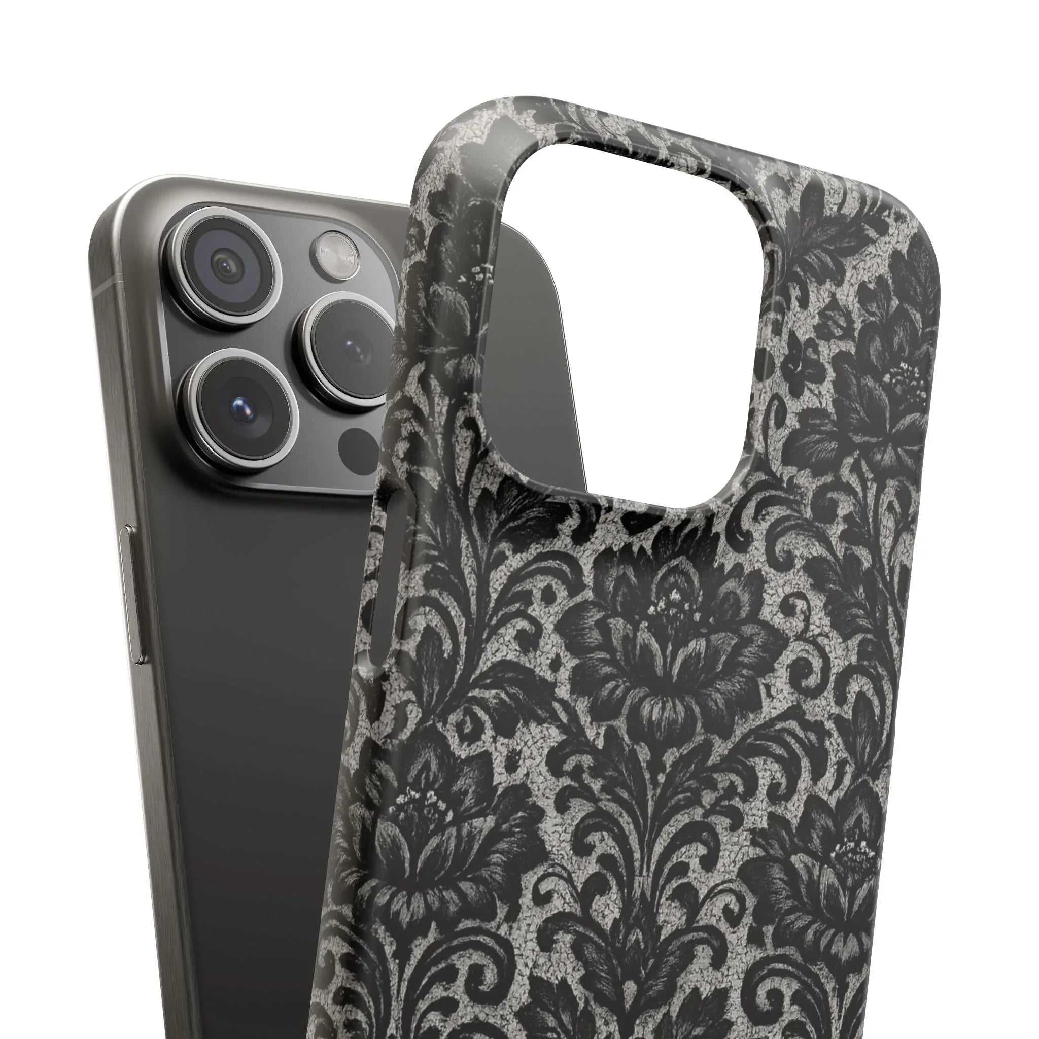 Black Damask Floral Phone Case for iPhone 11-17 and Galaxy S20-S25 - KARARMDESIGN