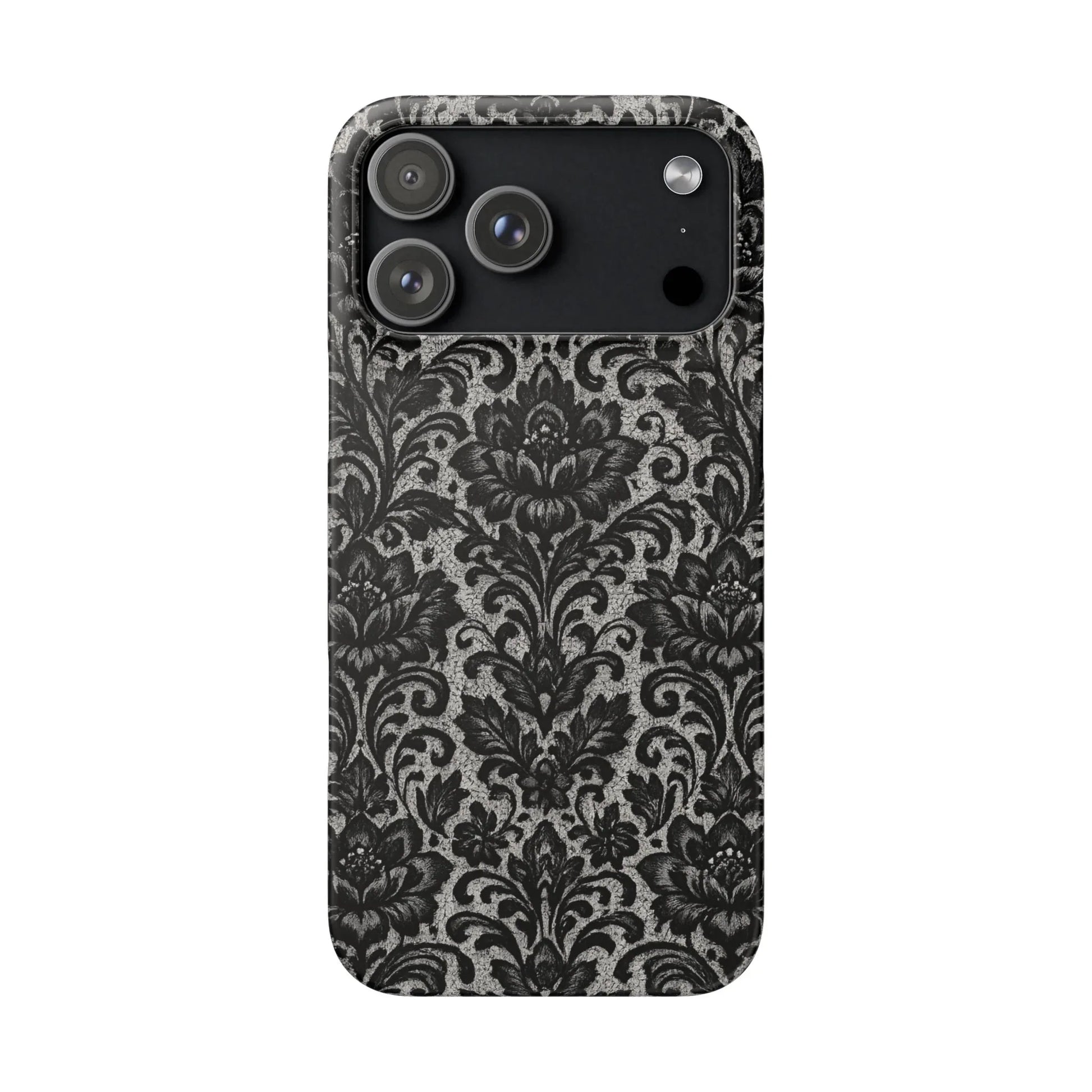 Black Damask Floral Phone Case for iPhone 11-17 and Galaxy S20-S25 - KARARMDESIGN