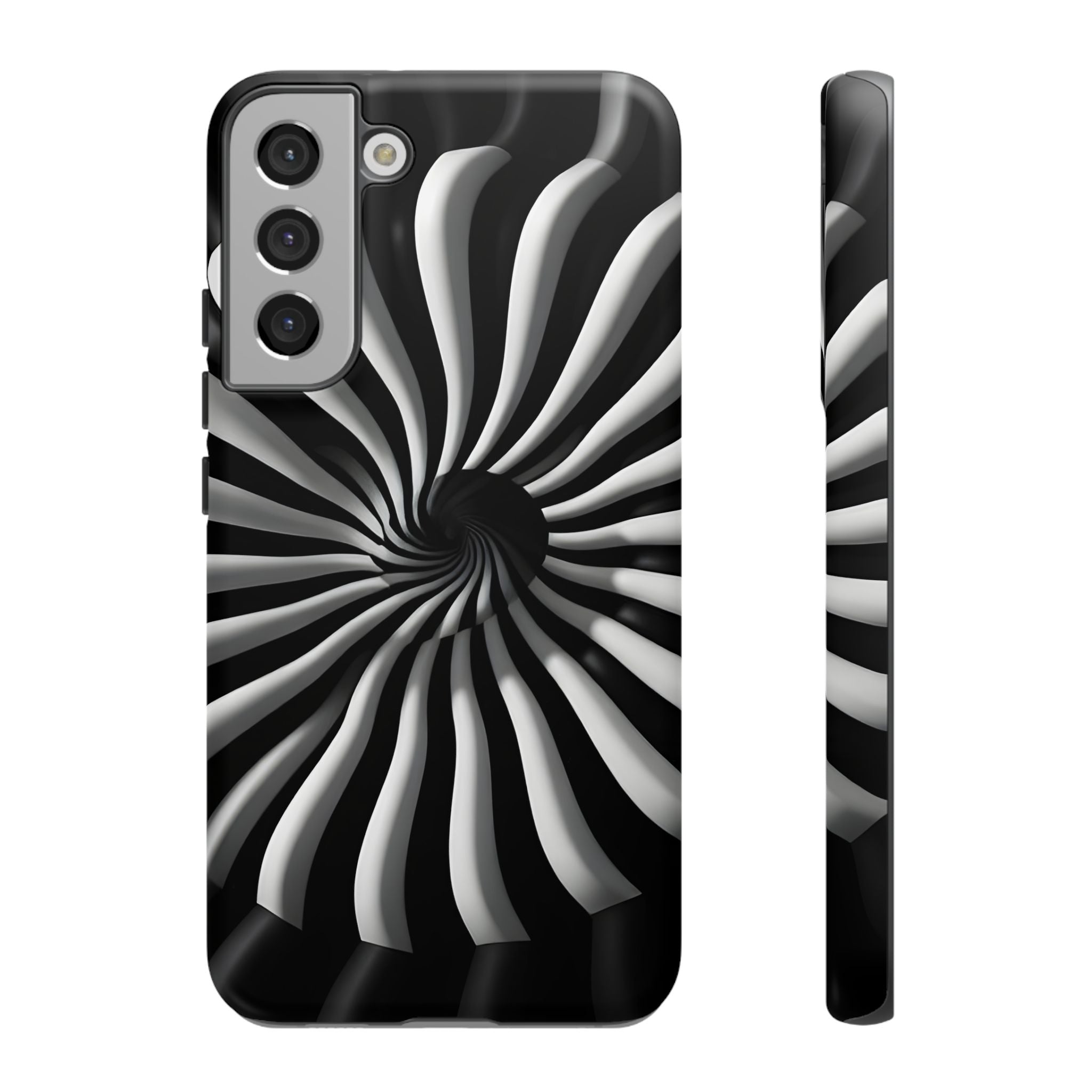 Hypnotic Black and White Spiral Phone Case – Optical Illusion Design for iPhone & Galaxy