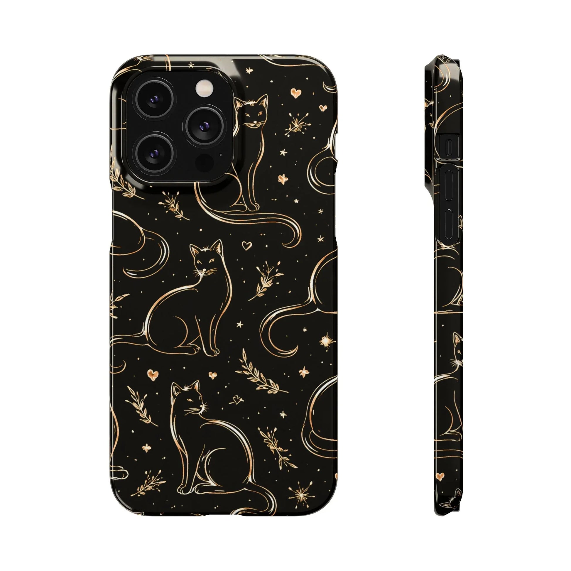 Golden Cat Pattern Phone Case for iPhone 11–17 & Galaxy S21–S25 - KARARMDESIGN
