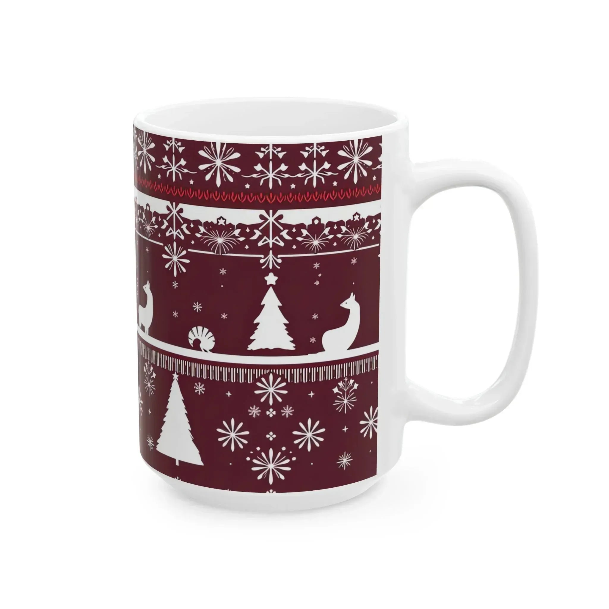 Festive Maroon Mug - Ceramic Mug, (11oz, 15oz) - KARARMDESIGN