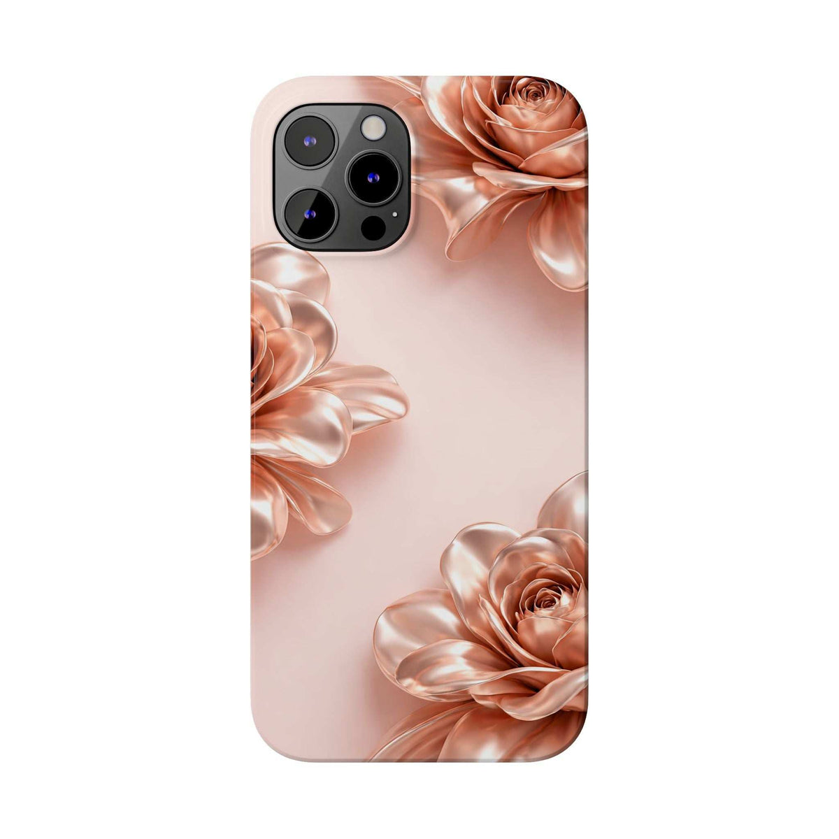 Blush metallic floral phone case with rose petals and camera openings