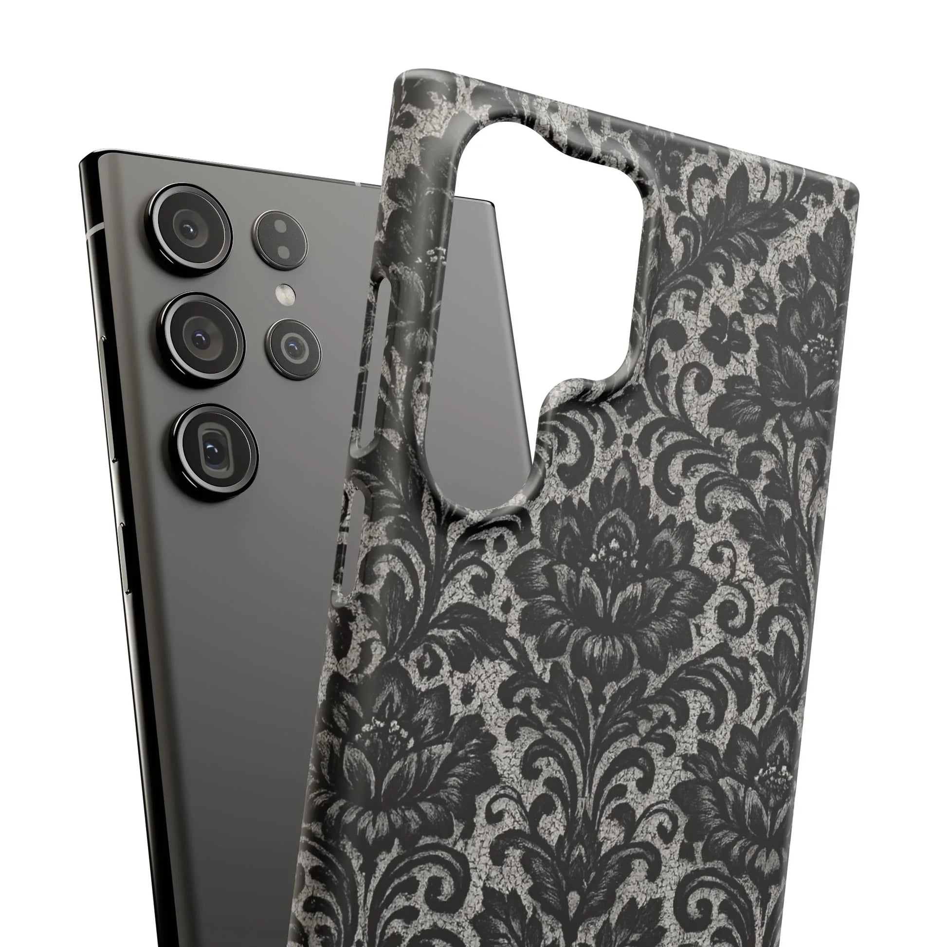 Black Damask Floral Phone Case for iPhone 11-17 and Galaxy S20-S25 - KARARMDESIGN
