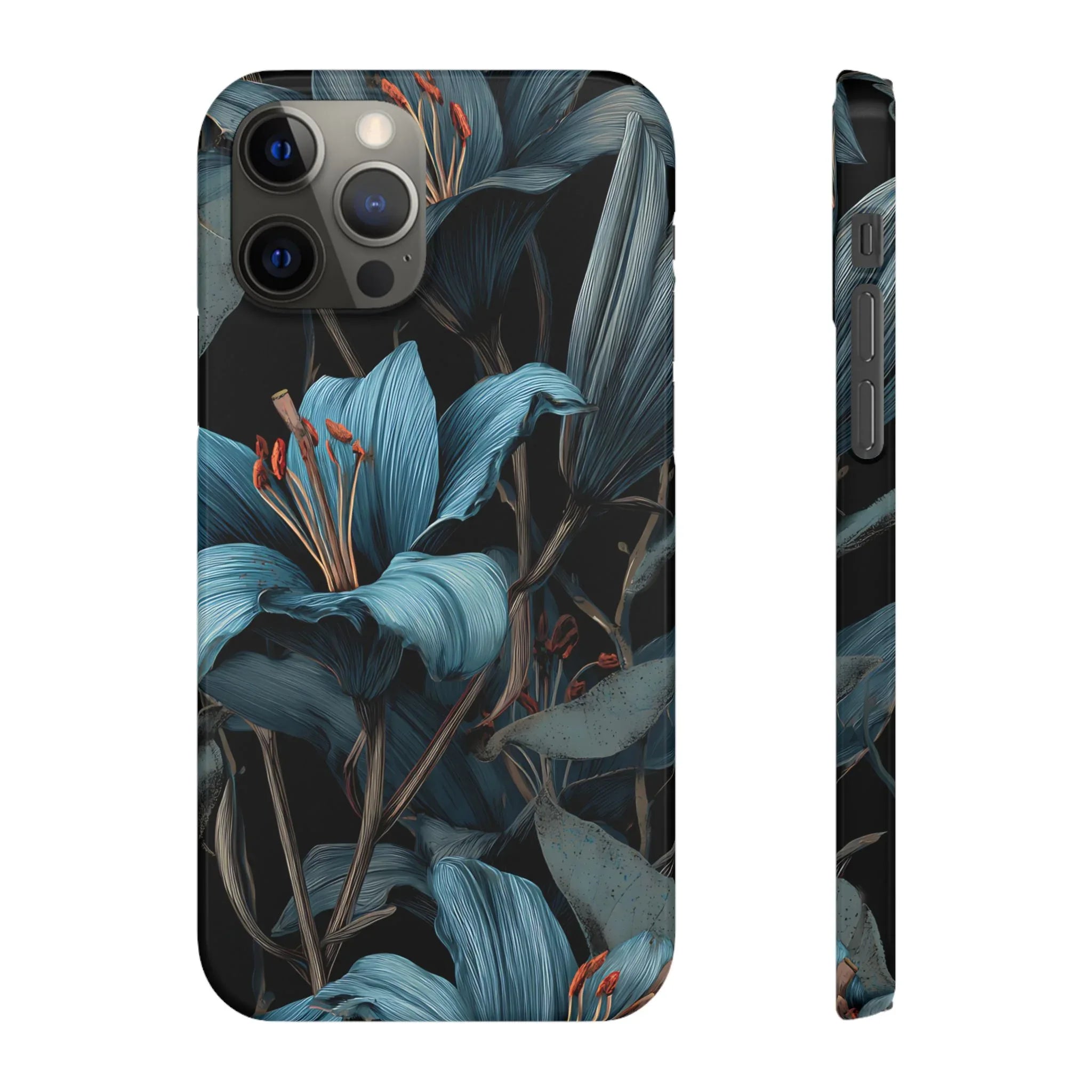 Blue Lily Floral Phone Case for iPhone 11-17 and Galaxy S20-S25 - KARARMDESIGN