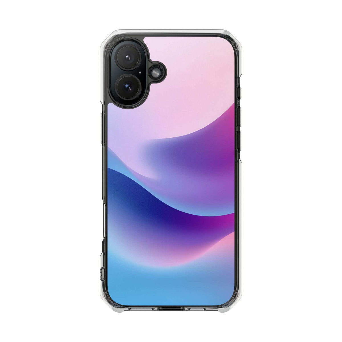 Pastel wave phone case with rounded corners, clear edges, and purple-pink-blue pattern
