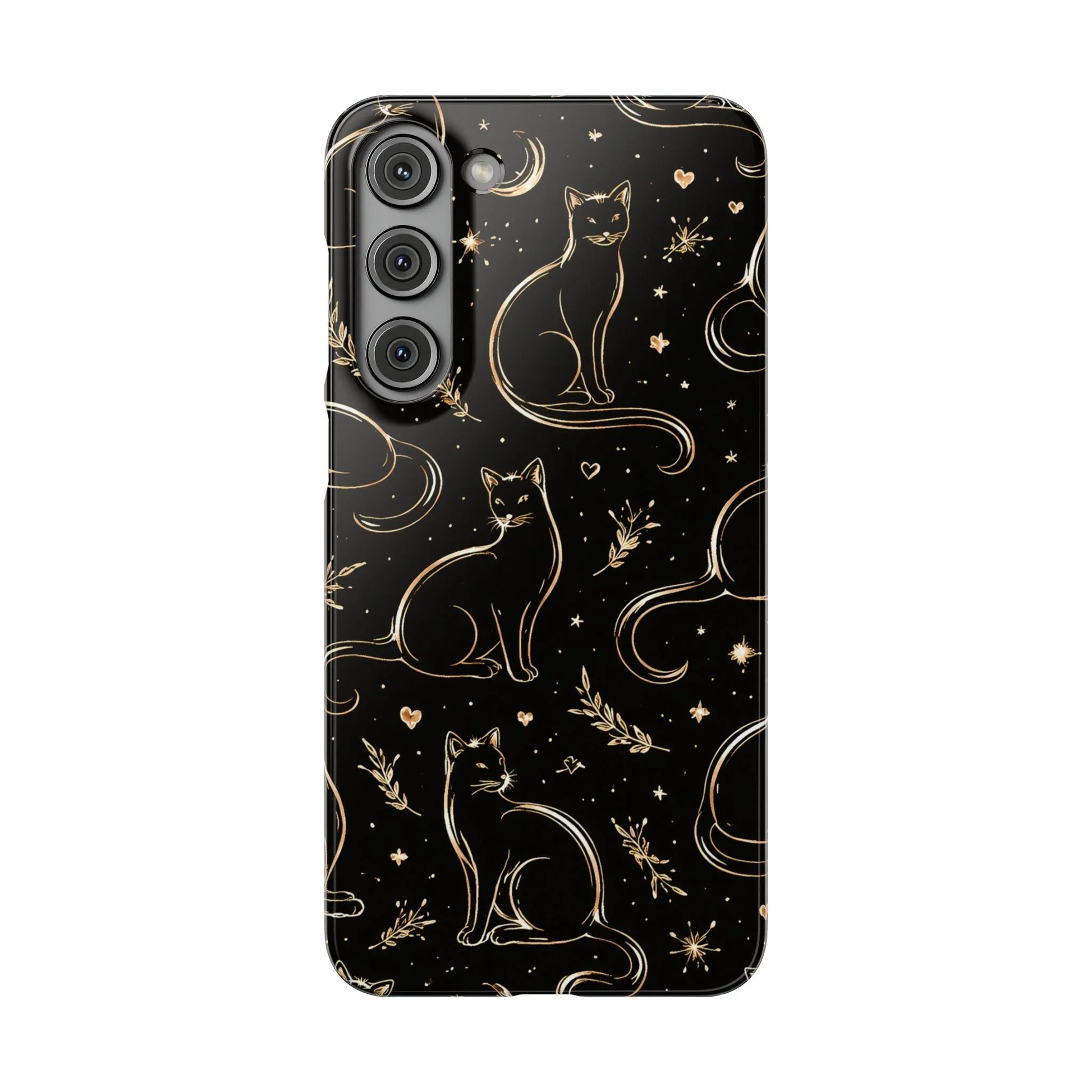 Golden Cat Pattern Phone Case for iPhone 11–17 & Galaxy S21–S25 - KARARMDESIGN