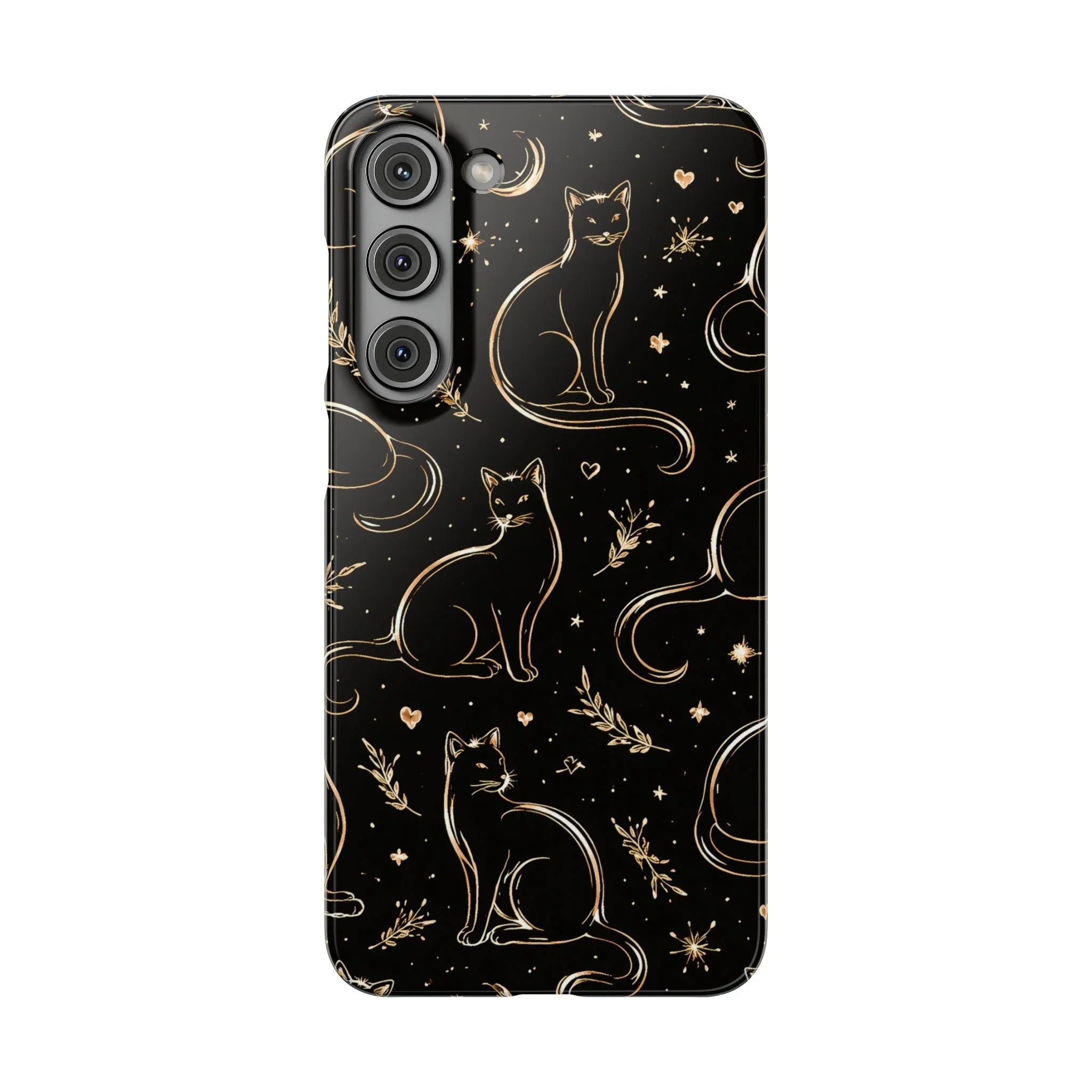 Golden Cat Pattern Phone Case for iPhone 11–17 & Galaxy S21–S25 - KARARMDESIGN