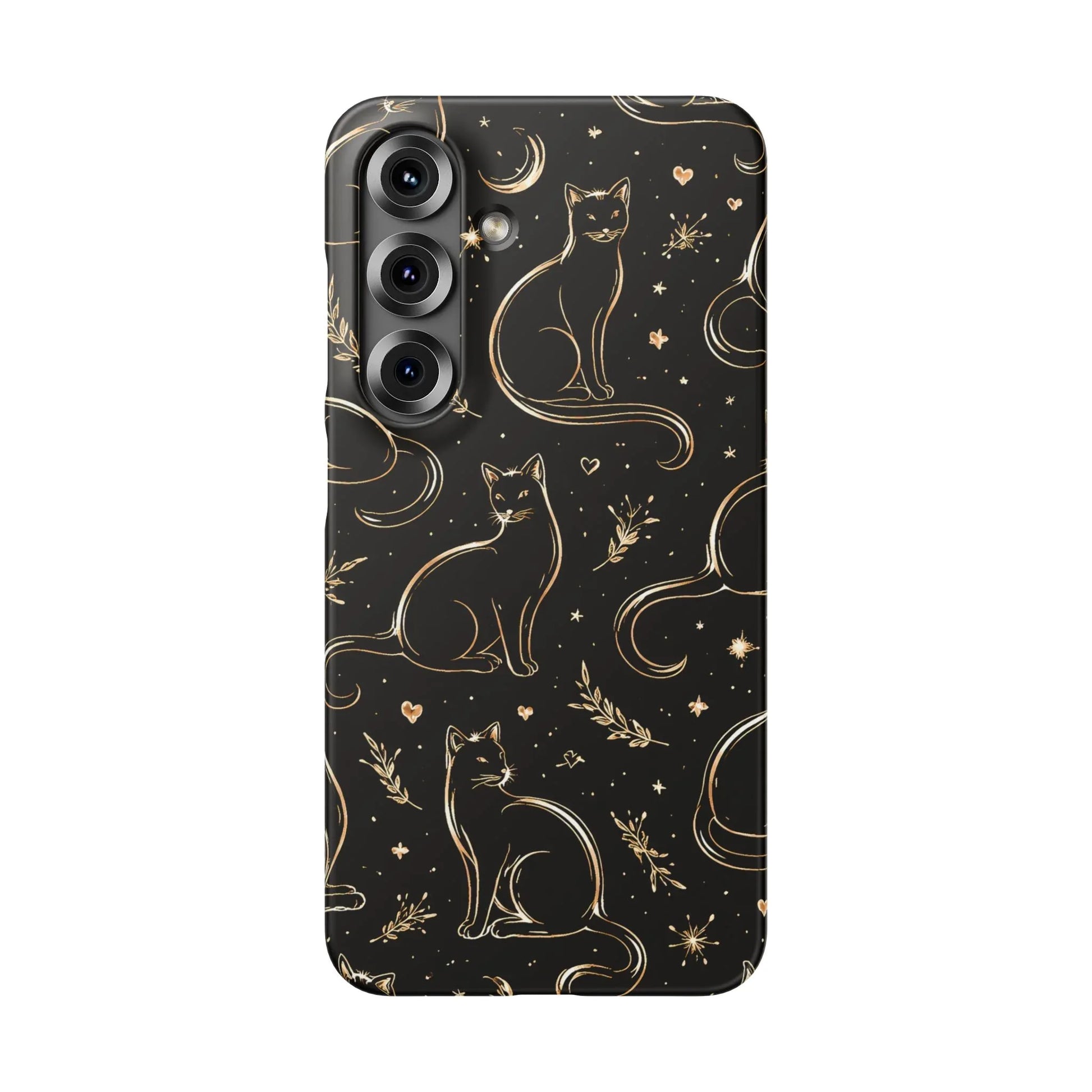 Golden Cat Pattern Phone Case for iPhone 11–17 & Galaxy S21–S25 - KARARMDESIGN