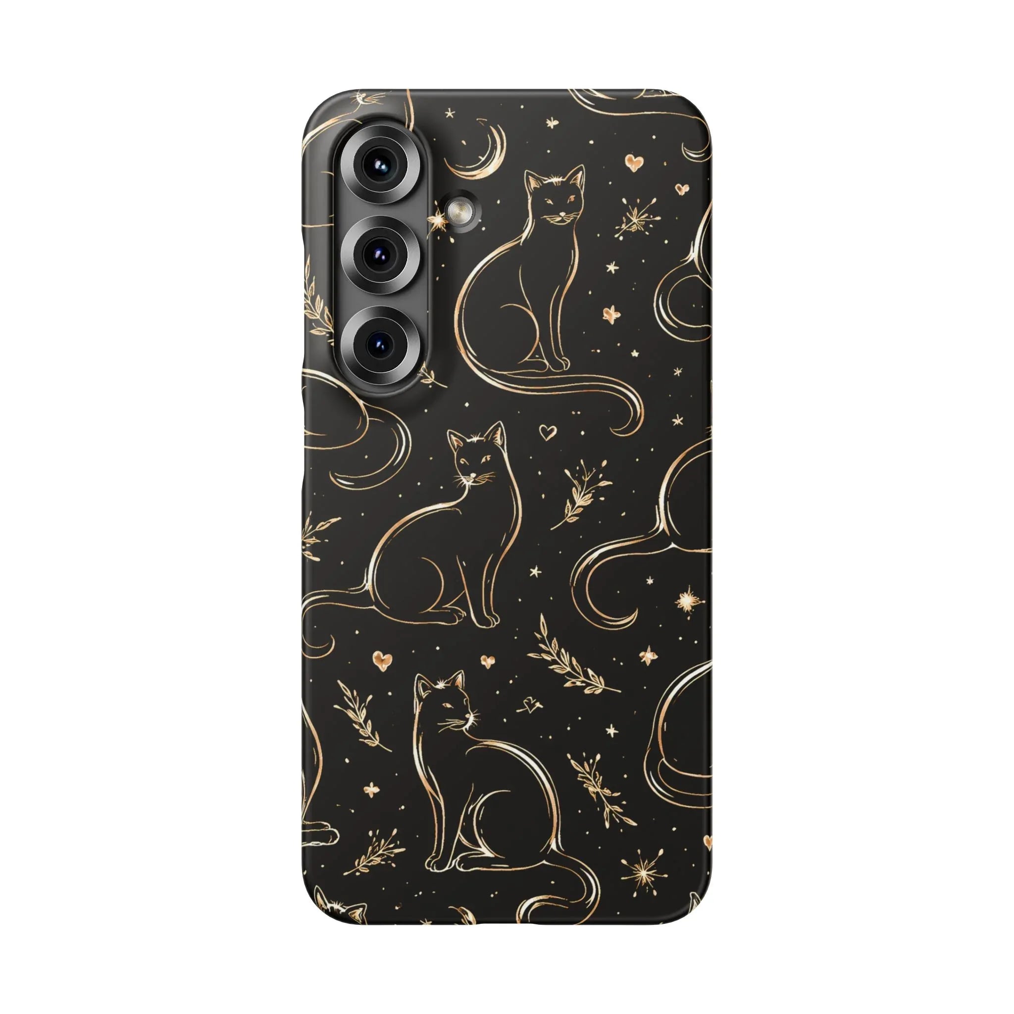 Golden Cat Pattern Phone Case for iPhone 11–17 & Galaxy S21–S25 - KARARMDESIGN