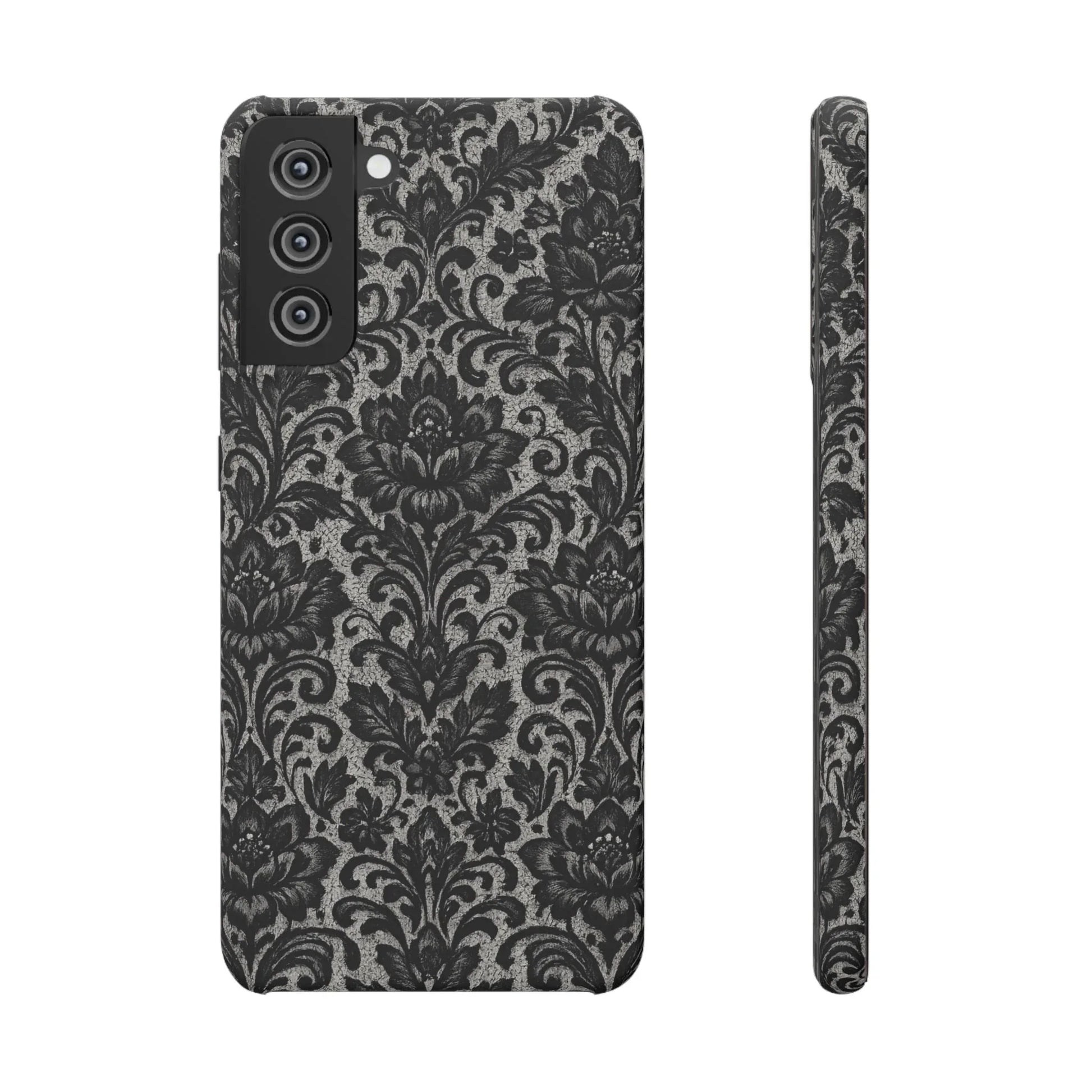Black Damask Floral Phone Case for iPhone 11-17 and Galaxy S20-S25 - KARARMDESIGN