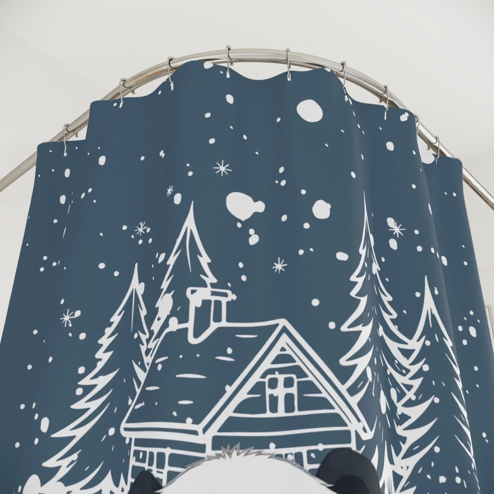 Cute Panda in Snowy Forest Shower Curtain – Cozy Winter Bathroom Decor - KarArmDesign