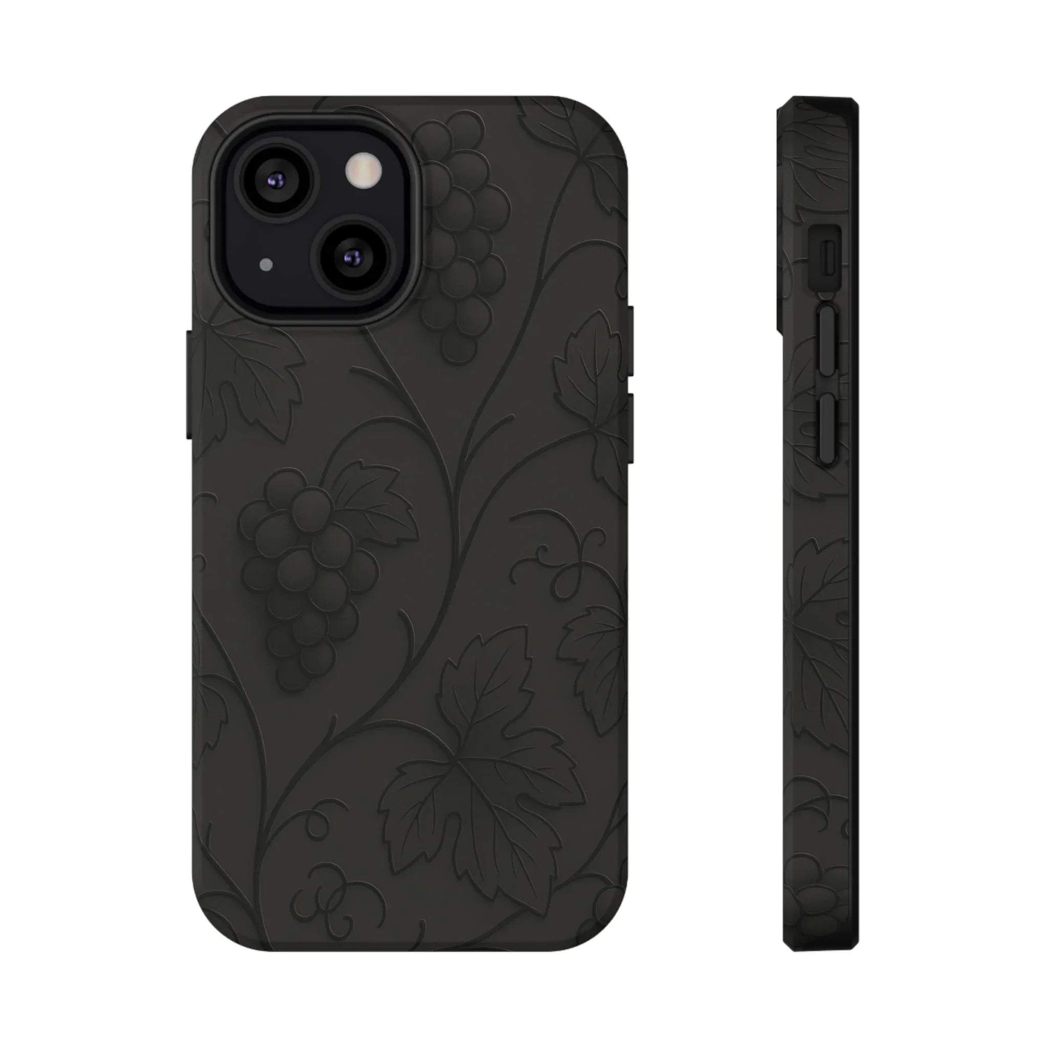 Elegant Embossed Grape Leaf Black Phone Case for iPhone and Galaxy - KARARMDESIGN