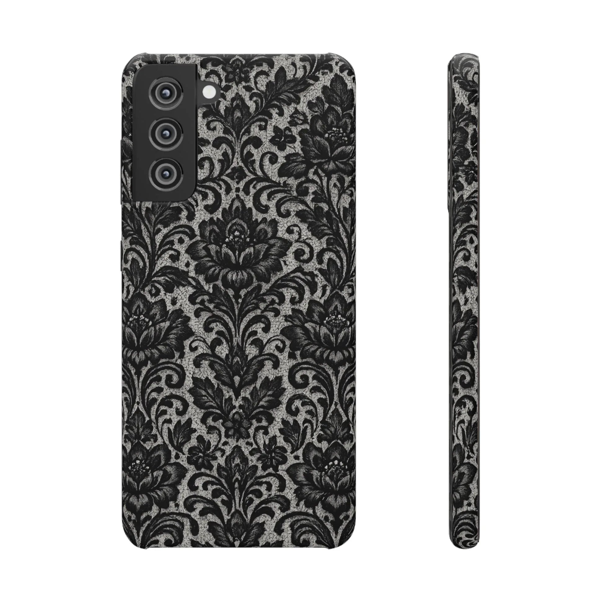 Black Damask Floral Phone Case for iPhone 11-17 and Galaxy S20-S25 - KARARMDESIGN