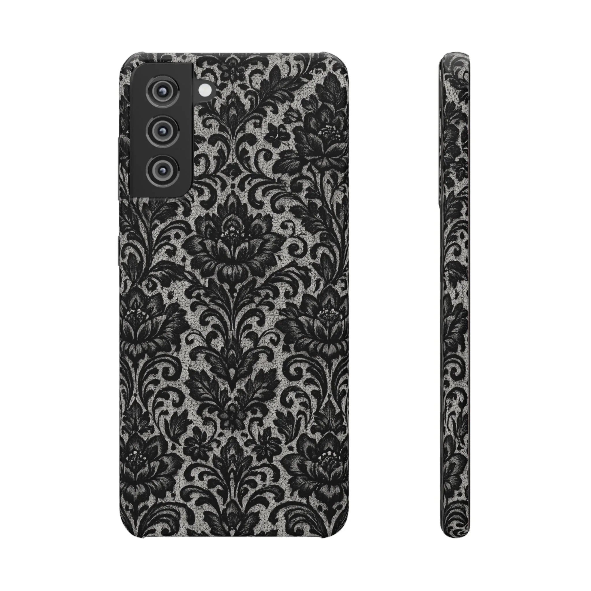 Black Damask Floral Phone Case for iPhone 11-17 and Galaxy S20-S25 - KARARMDESIGN
