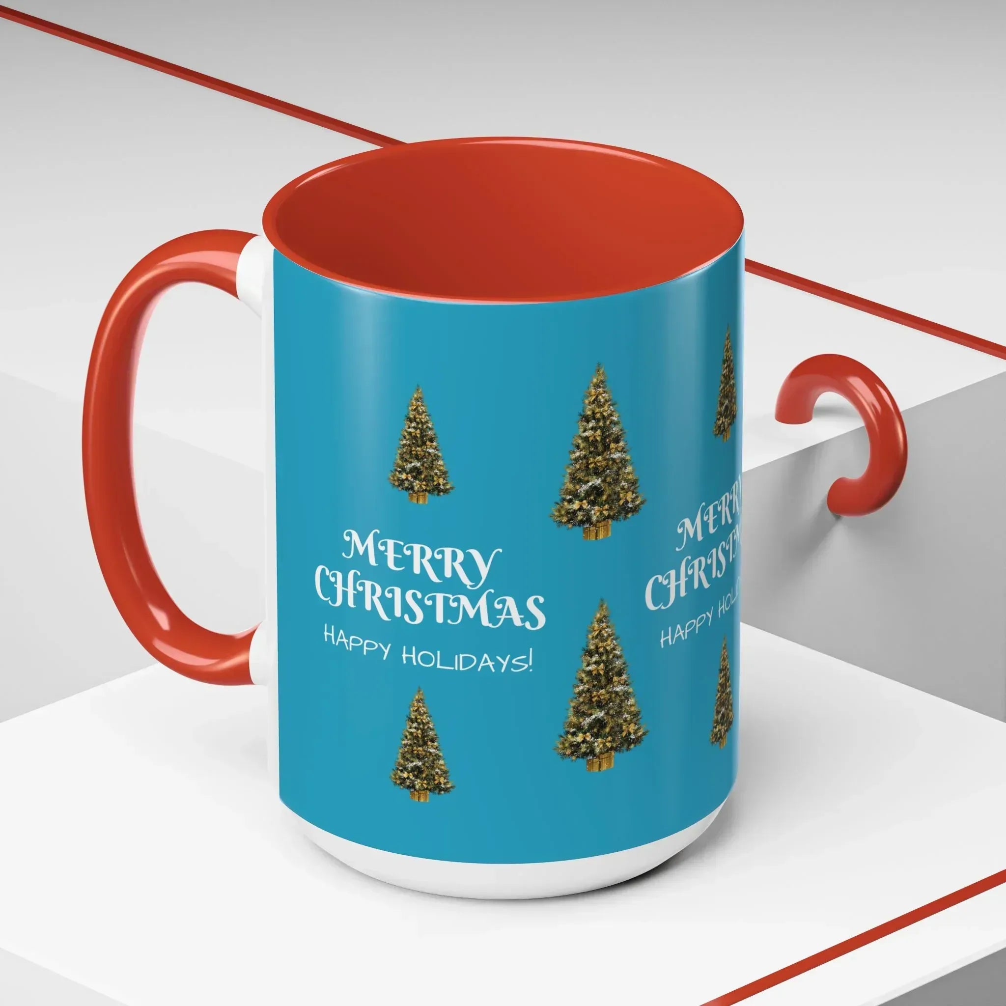 Merry Christmas and Happy Holidays Mug - Accent Coffee Mug (11, 15oz) - KARARMDESIGN