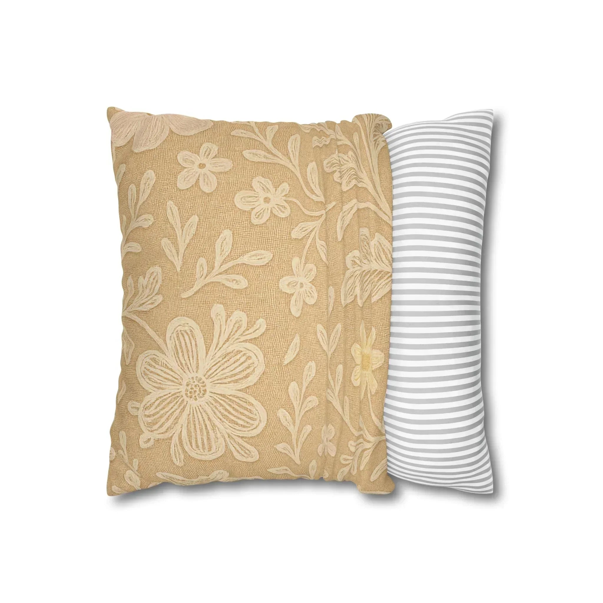 Beige Botanical Faux Suede Pillowcase - KARARMDESIGN