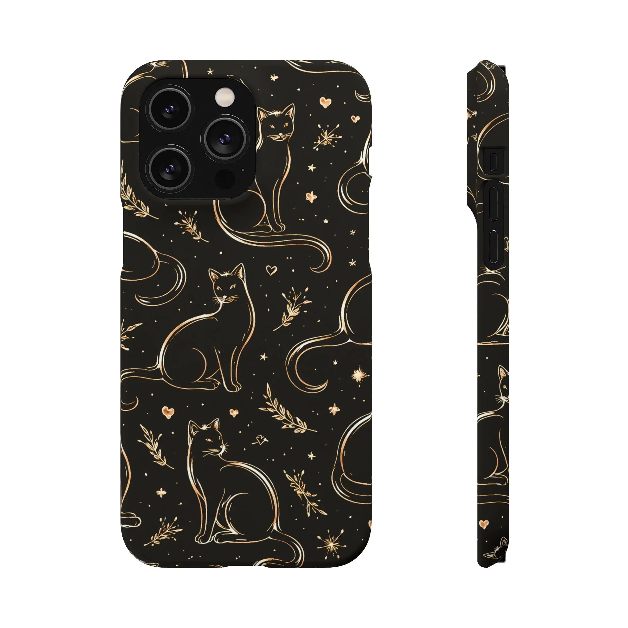 Golden Cat Pattern Phone Case for iPhone 11–17 & Galaxy S21–S25 - KARARMDESIGN
