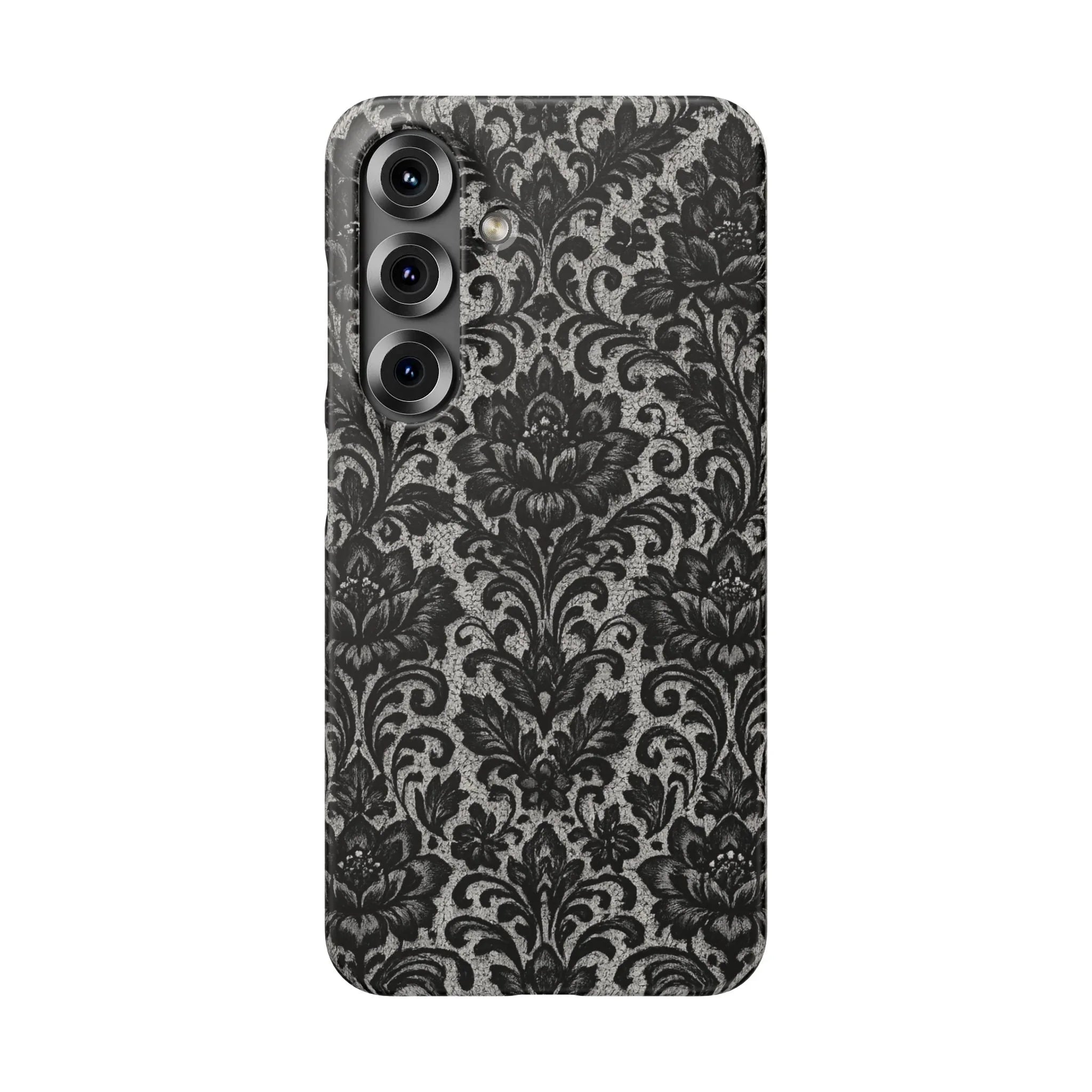 Black Damask Floral Phone Case for iPhone 11-17 and Galaxy S20-S25 - KARARMDESIGN