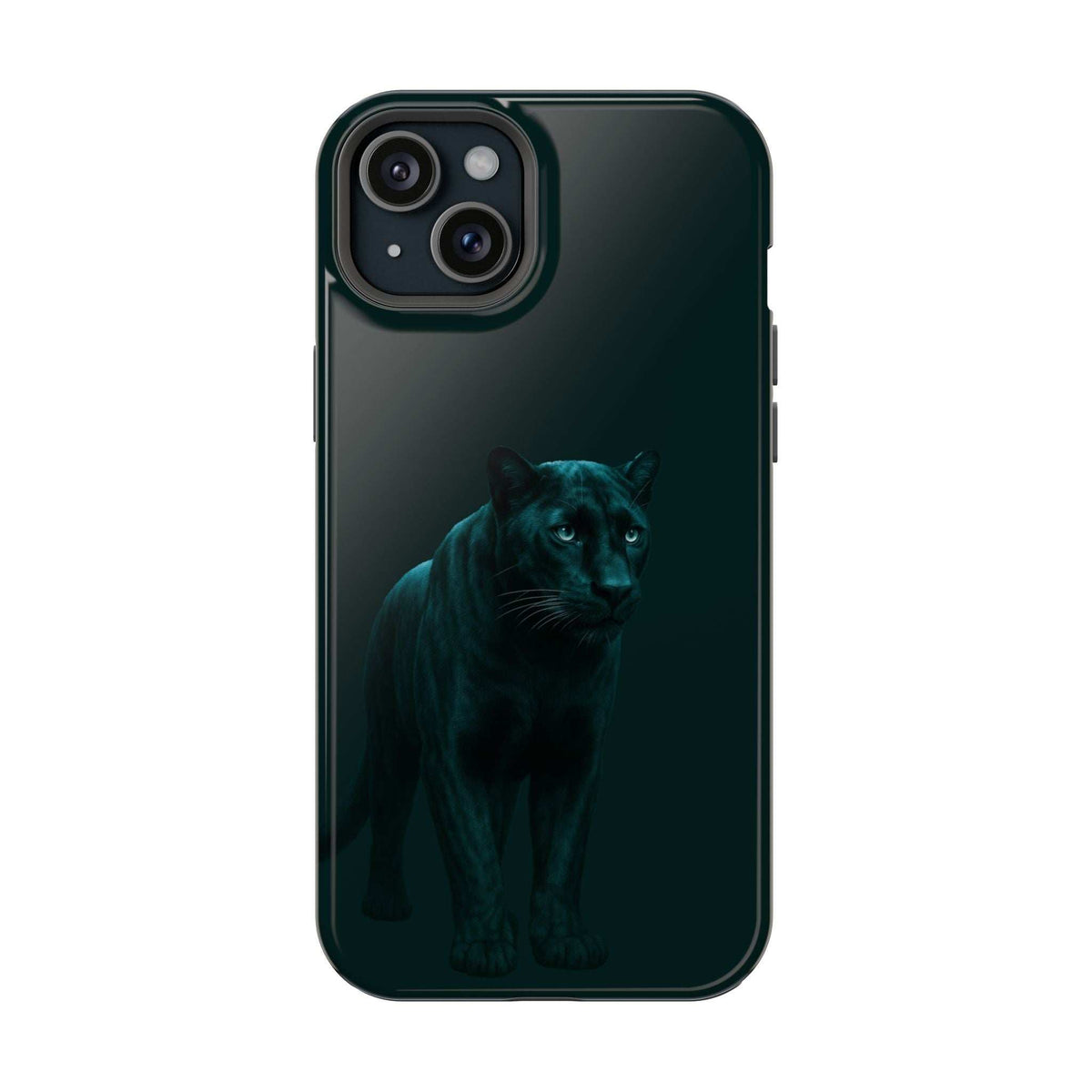 Dark phone case featuring a panther face graphic centered on the back