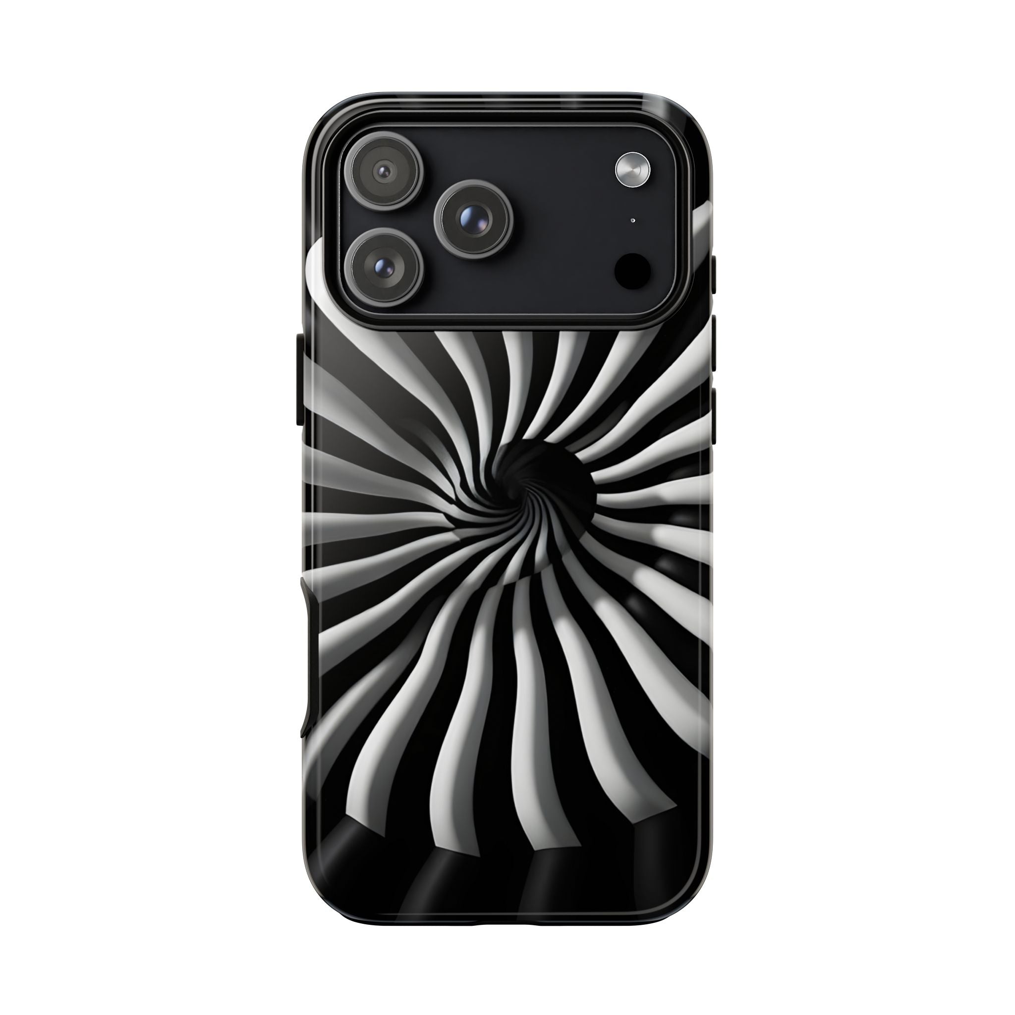 Hypnotic Black and White Spiral Phone Case – Optical Illusion Design for iPhone & Galaxy