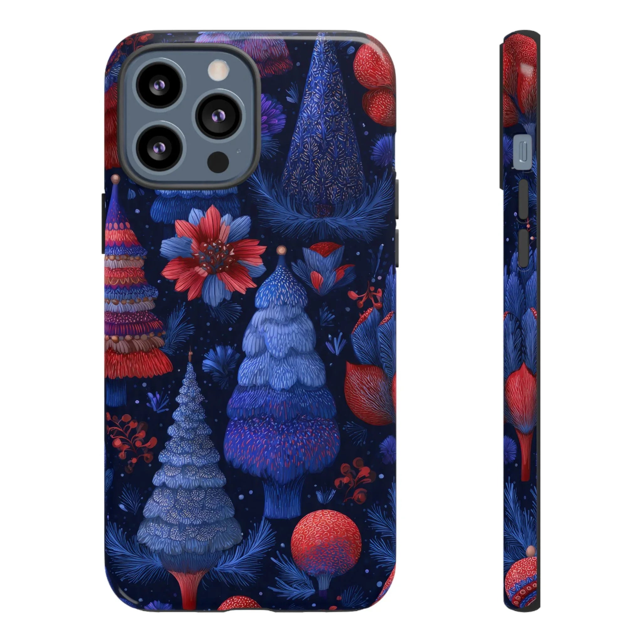 Midnight Blue Christmas Forest Phone Case for iPhone 8-17 and Galaxy S21–S25 - KARARMDESIGN