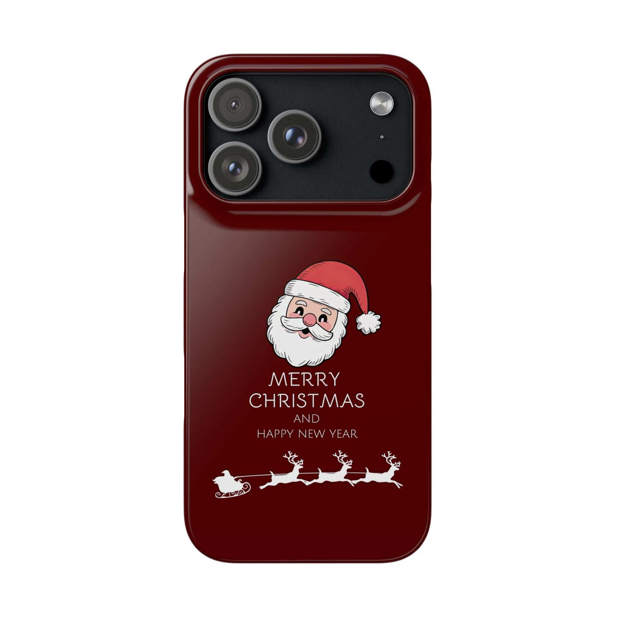Glossy red phone case with Santa face and Merry Christmas text on back
