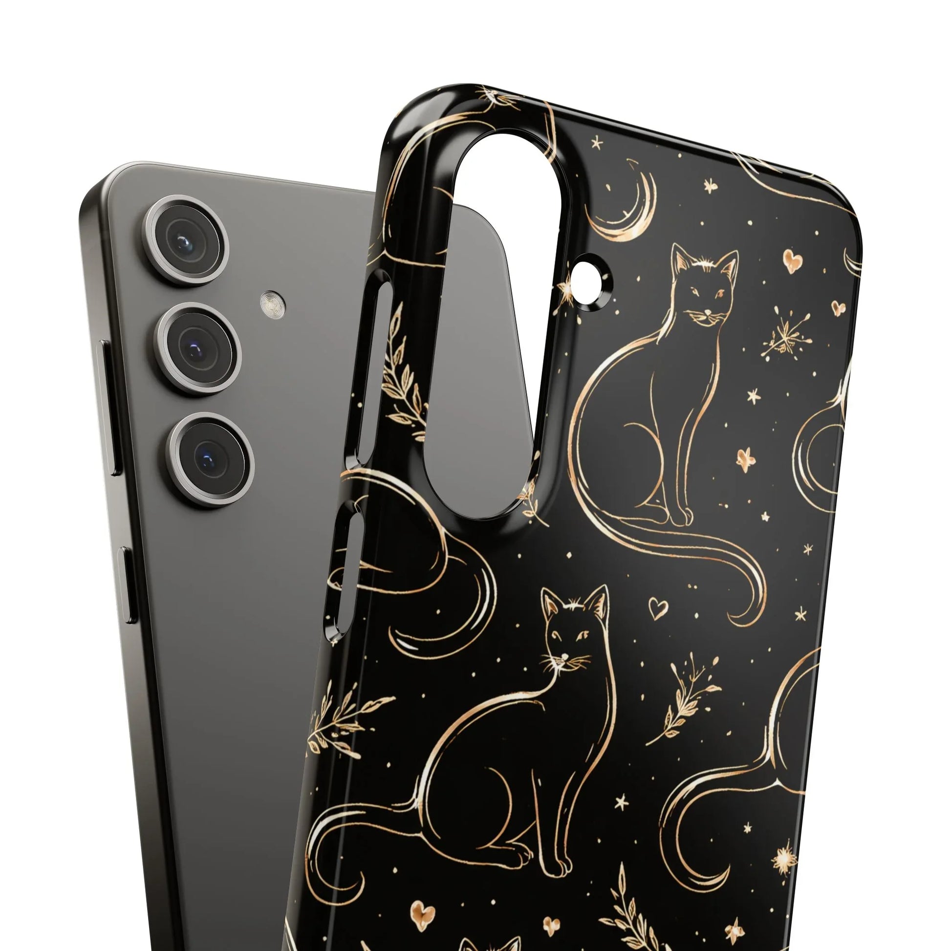 Golden Cat Pattern Phone Case for iPhone 11–17 & Galaxy S21–S25 - KARARMDESIGN